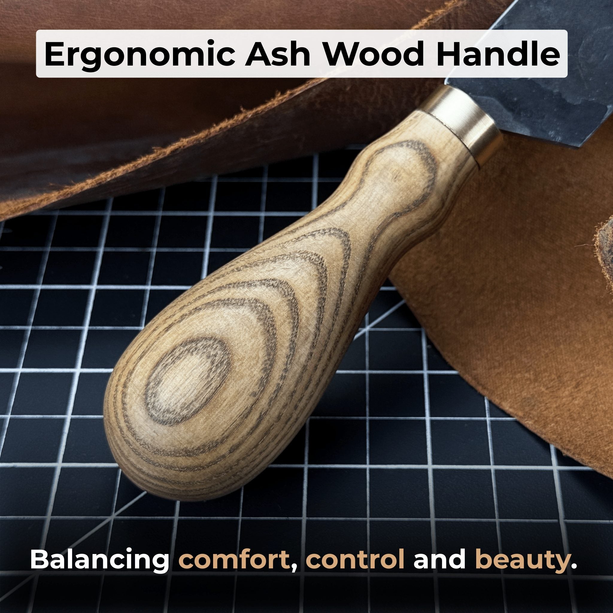 FST Hand-Forged Straight Leather Skiving Knife with 3 cm blade and ash wood handle