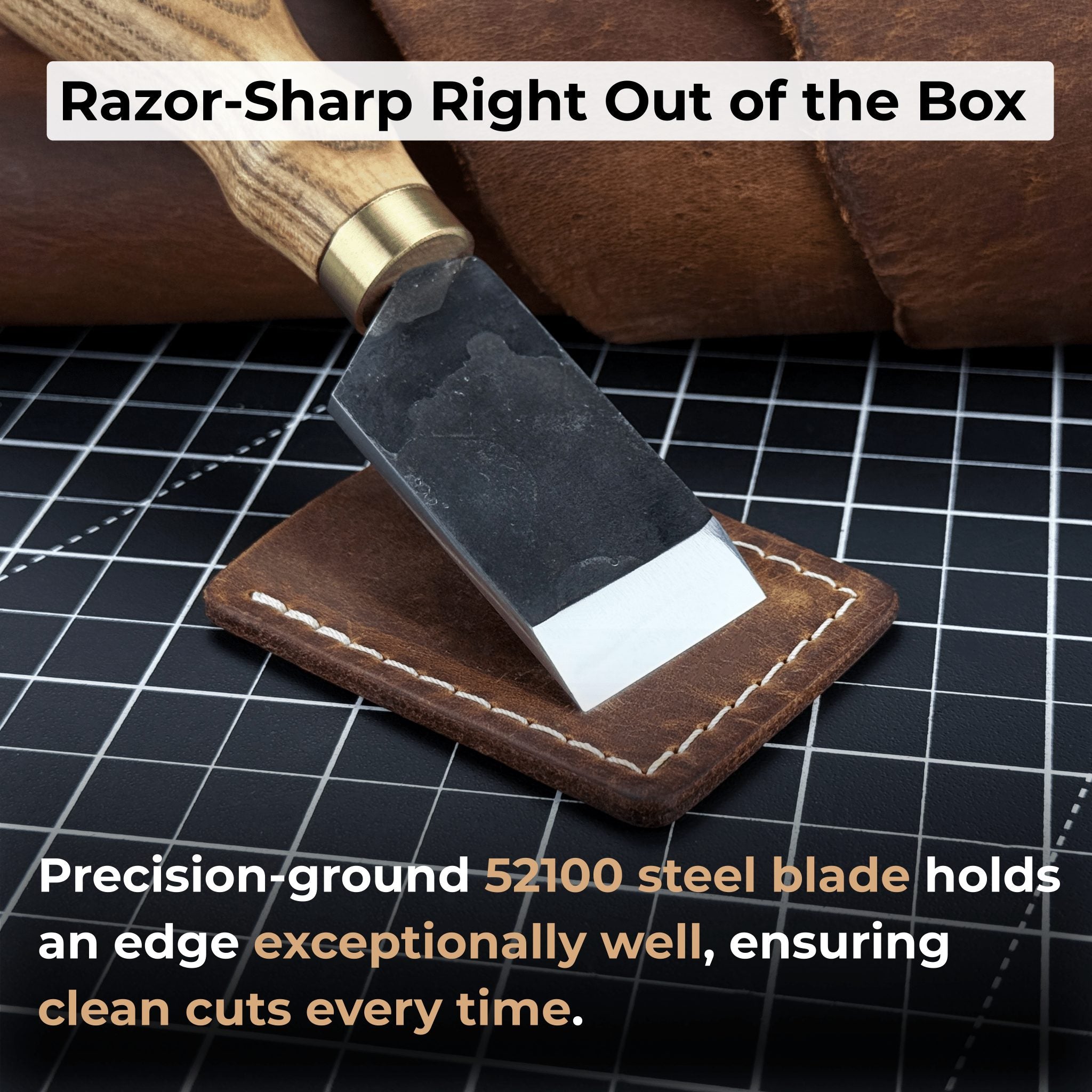 FST Hand-Forged Straight Leather Skiving Knife with 3 cm blade and ash wood handle