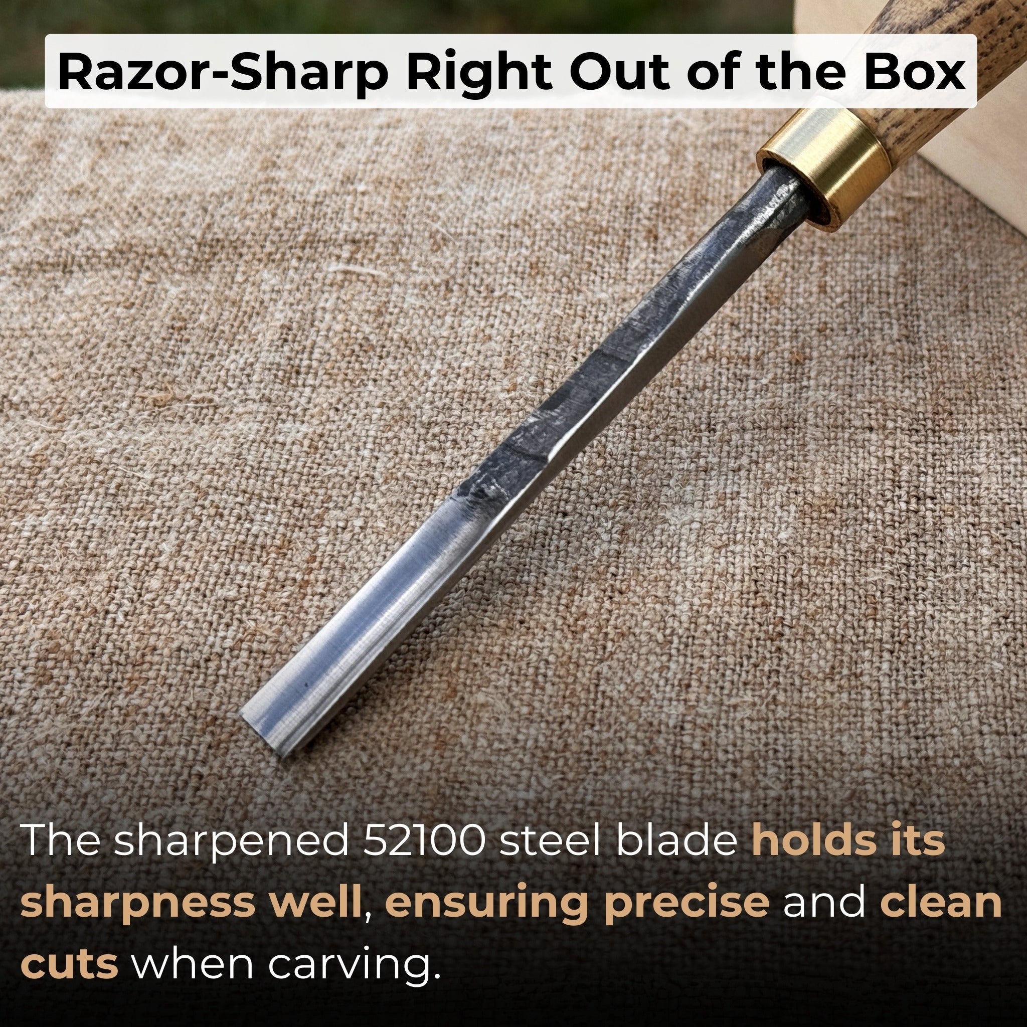 Straight wood carving gouge with ash wood handle and high-carbon steel blade, available in 5 mm and 12 mm widths