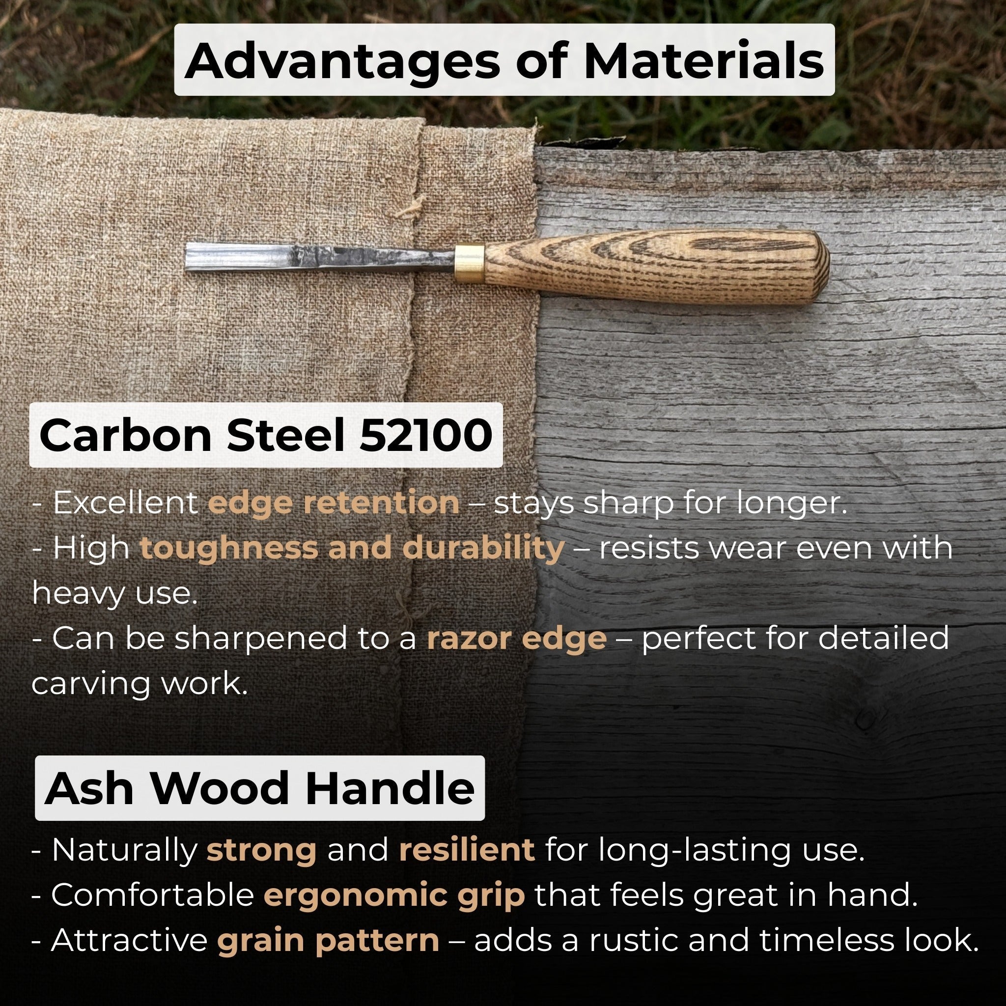 Straight wood carving gouge with ash wood handle and high-carbon steel blade, available in 5 mm and 12 mm widths