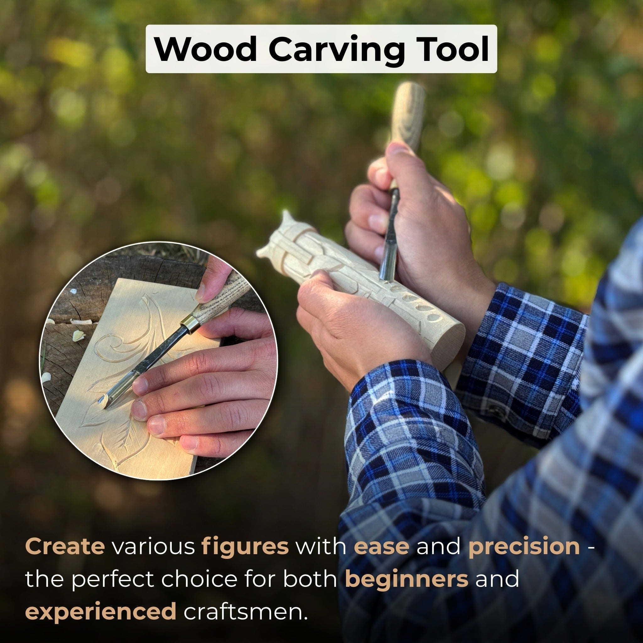 Straight wood carving gouge with ash wood handle and high-carbon steel blade, available in 5 mm and 12 mm widths