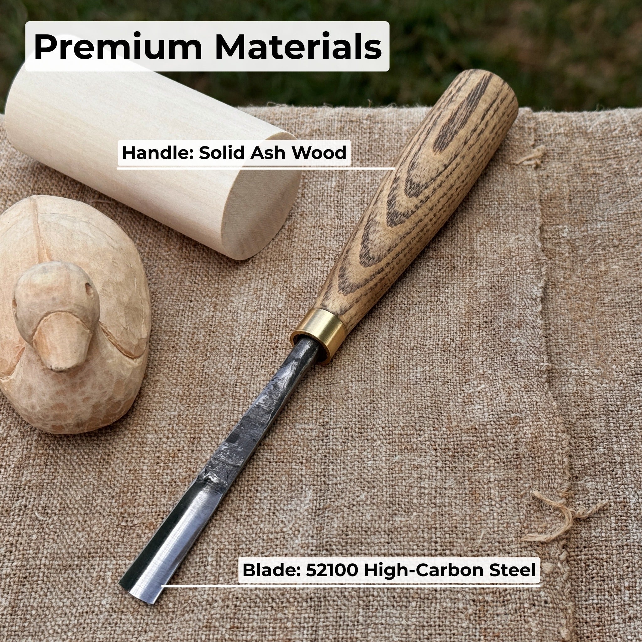 Straight wood carving gouge with ash wood handle and high-carbon steel blade, available in 5 mm and 12 mm widths