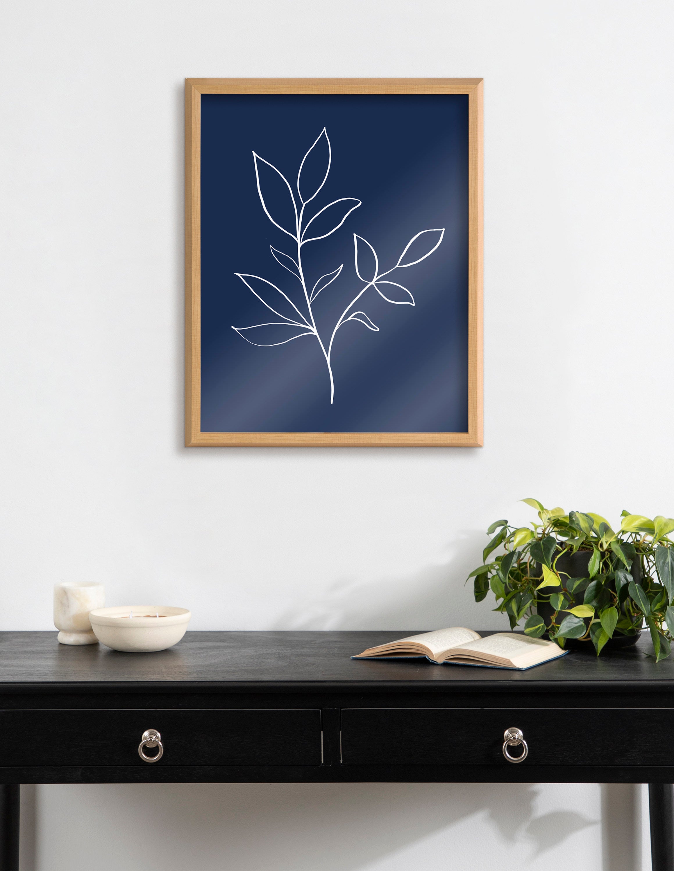 Blake Modern Blue Botanical Line Sketch Print 2 Framed Printed Glass by kateandlaurel - product image 4 for Resin Society