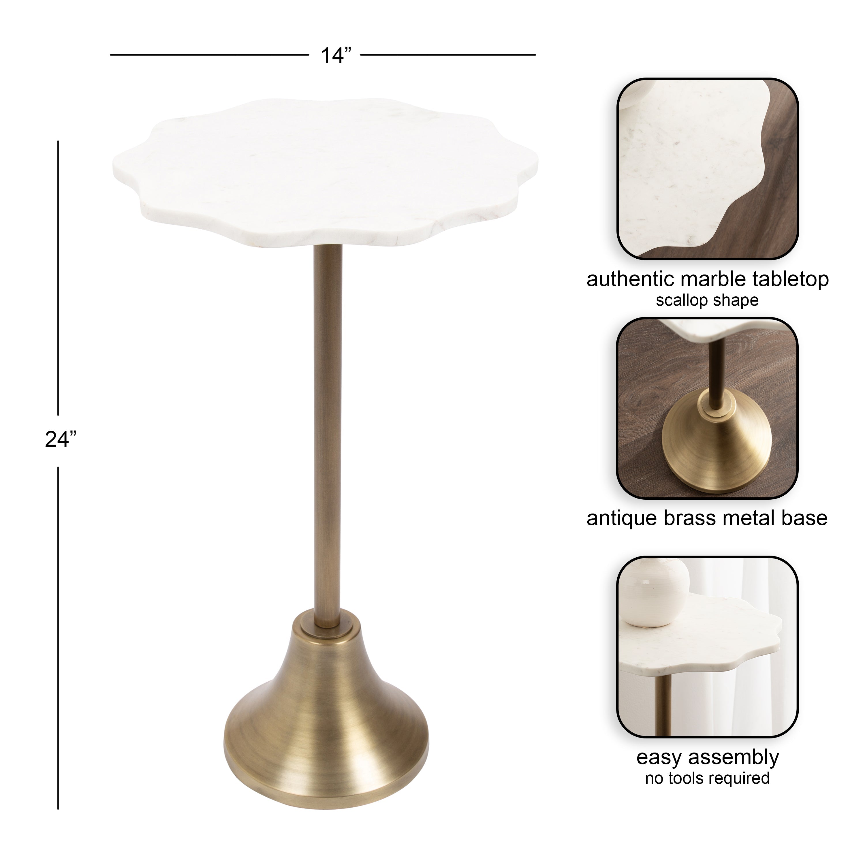Sanzo Scalloped Marble and Metal Table