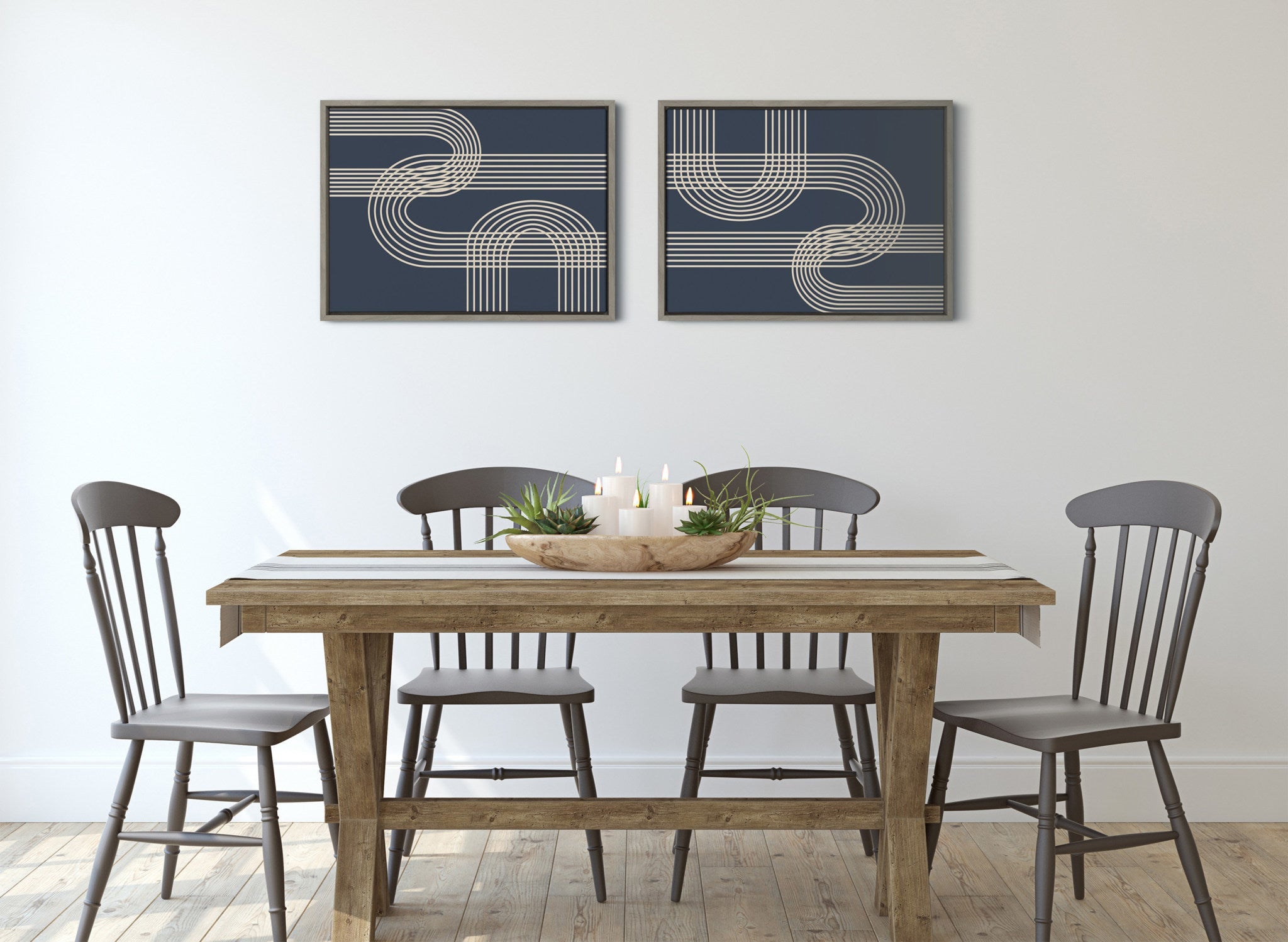 Sylvie Lines in Blue Framed Canvas Set by kateandlaurel - product image 7 for Resin Society
