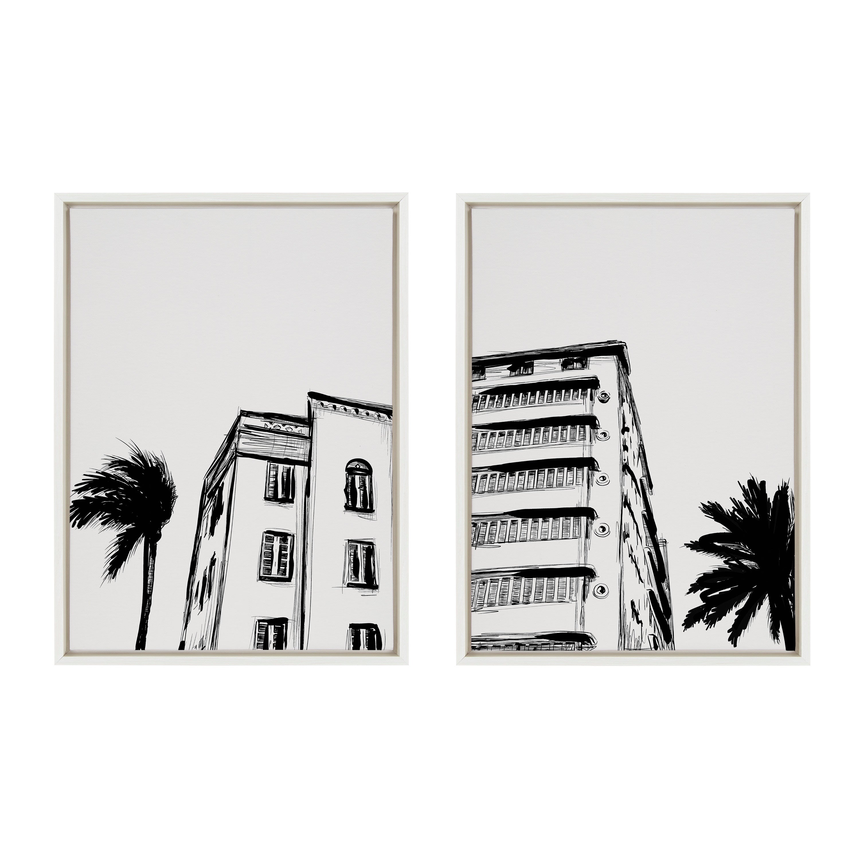 Sylvie Miami Beach Architecture Retro Art Deco Framed Canvas Art Set