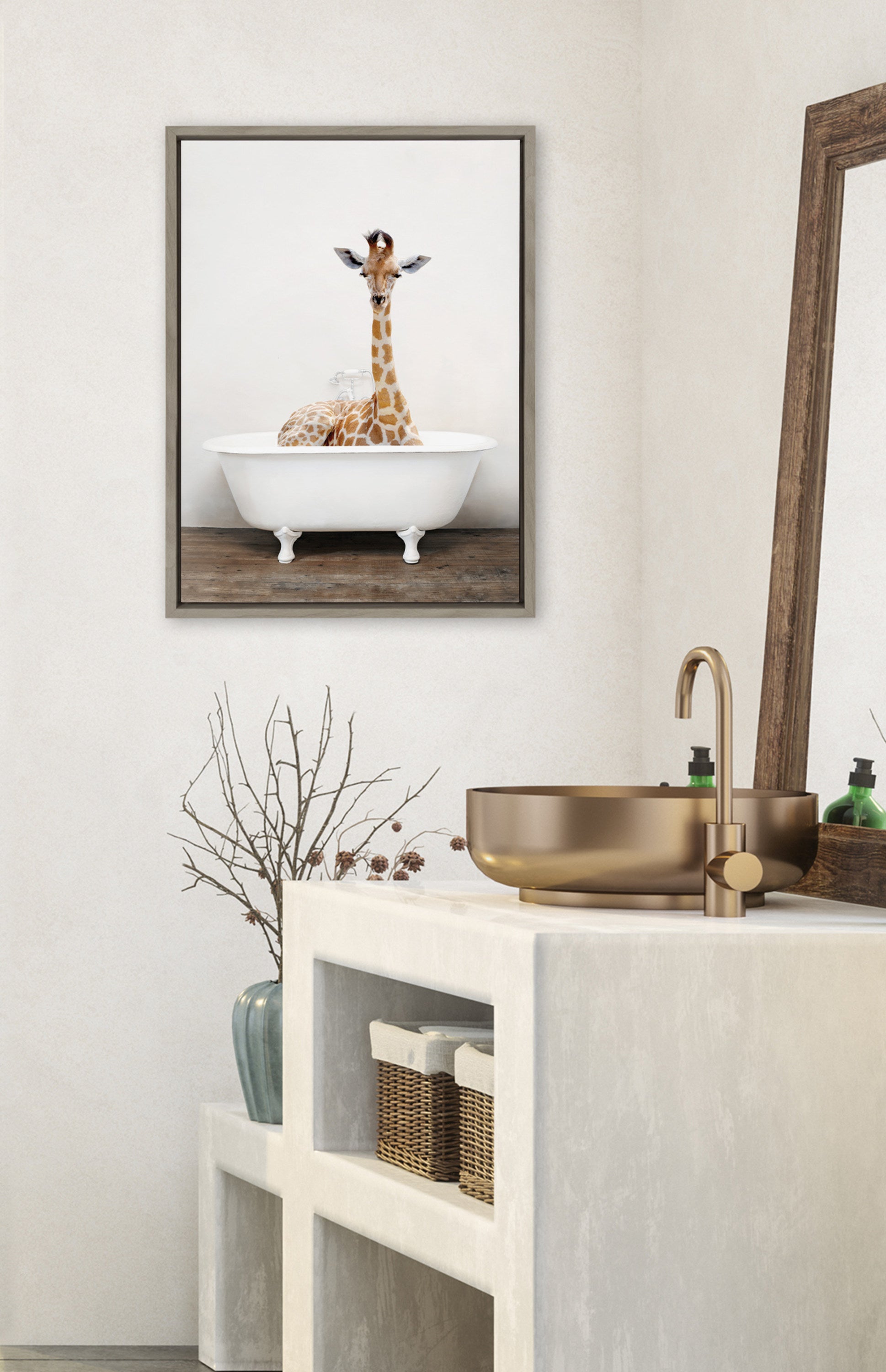 Sylvie Giraffe 2 in the Tub Color Framed Canvas by kateandlaurel - product image 9 for Resin Society