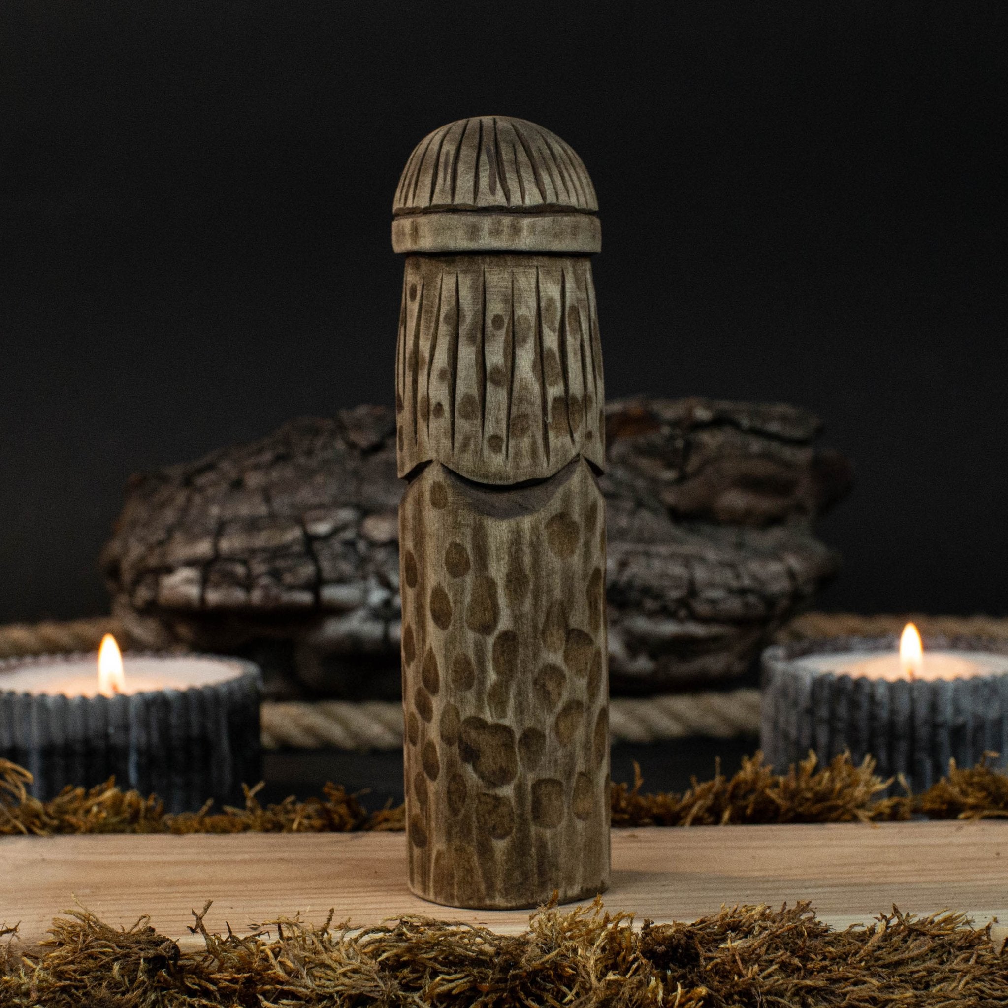 Hand-carved wooden figurine of Thor, Norse god of thunder, 14 cm tall