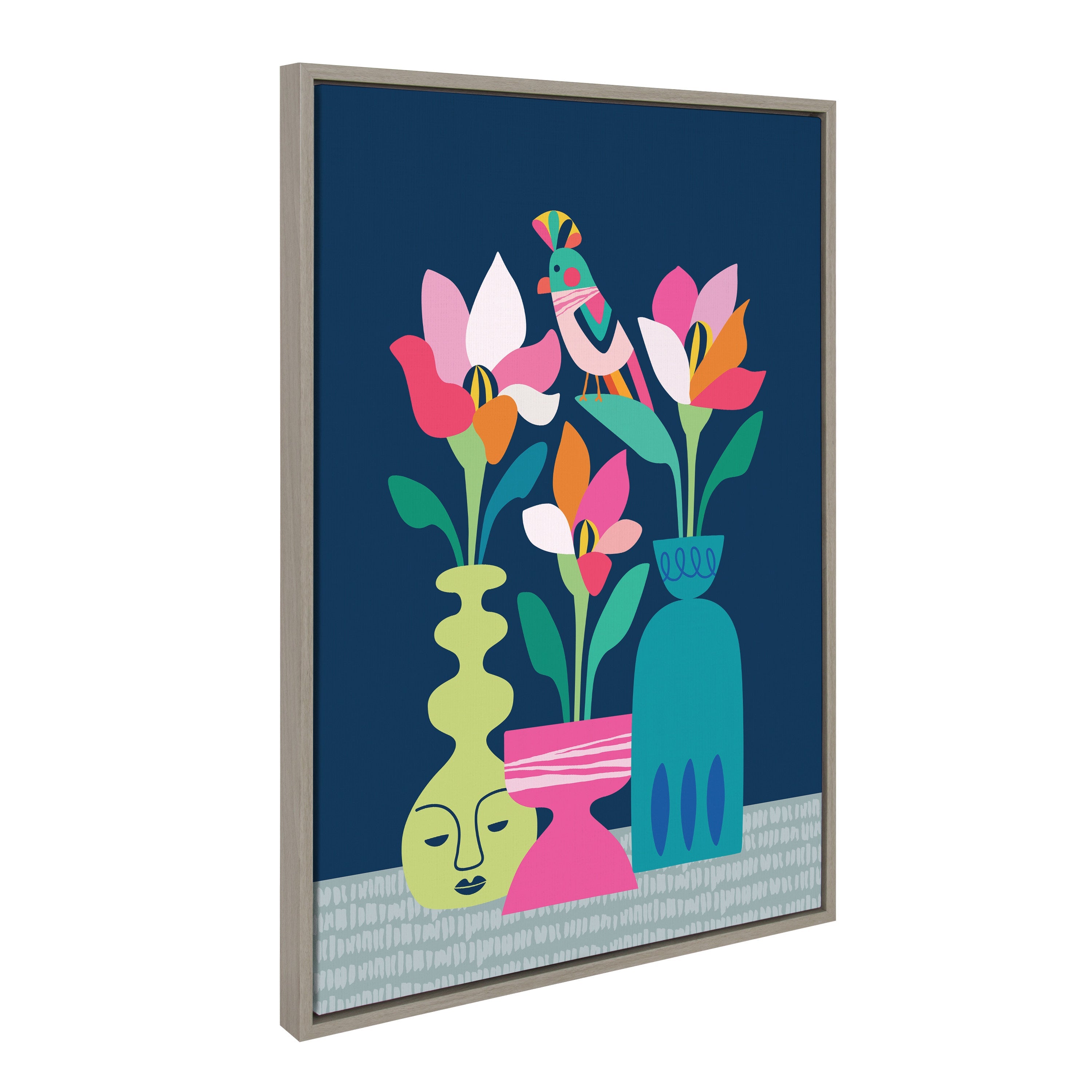 Sylvie Mid Century Modern Magnolias Framed Canvas by kateandlaurel - product image 2 for Resin Society