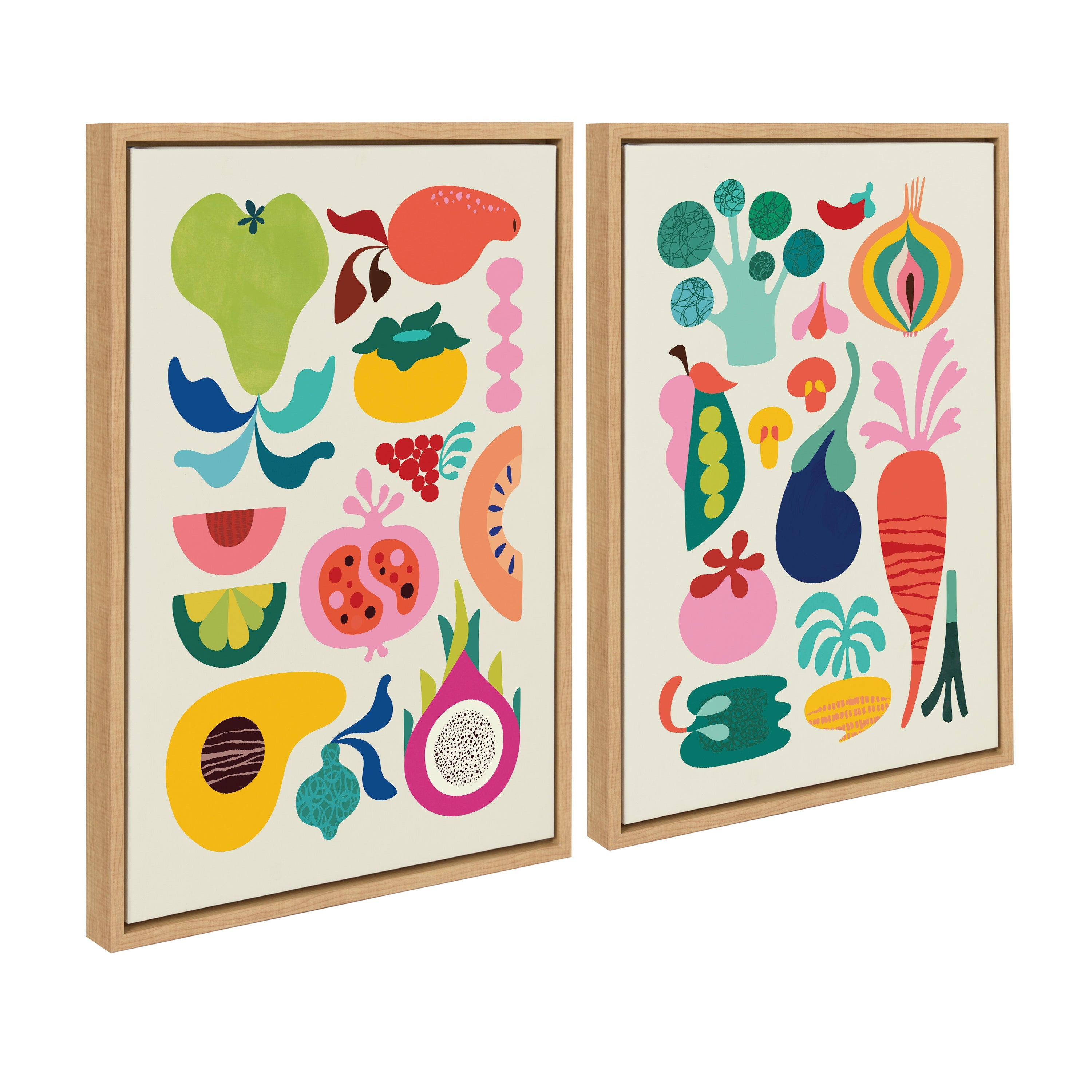 Sylvie Modern Fruits and Modern Veggies Framed Canvas Art Set by Rachel Lee of My Dream Wall