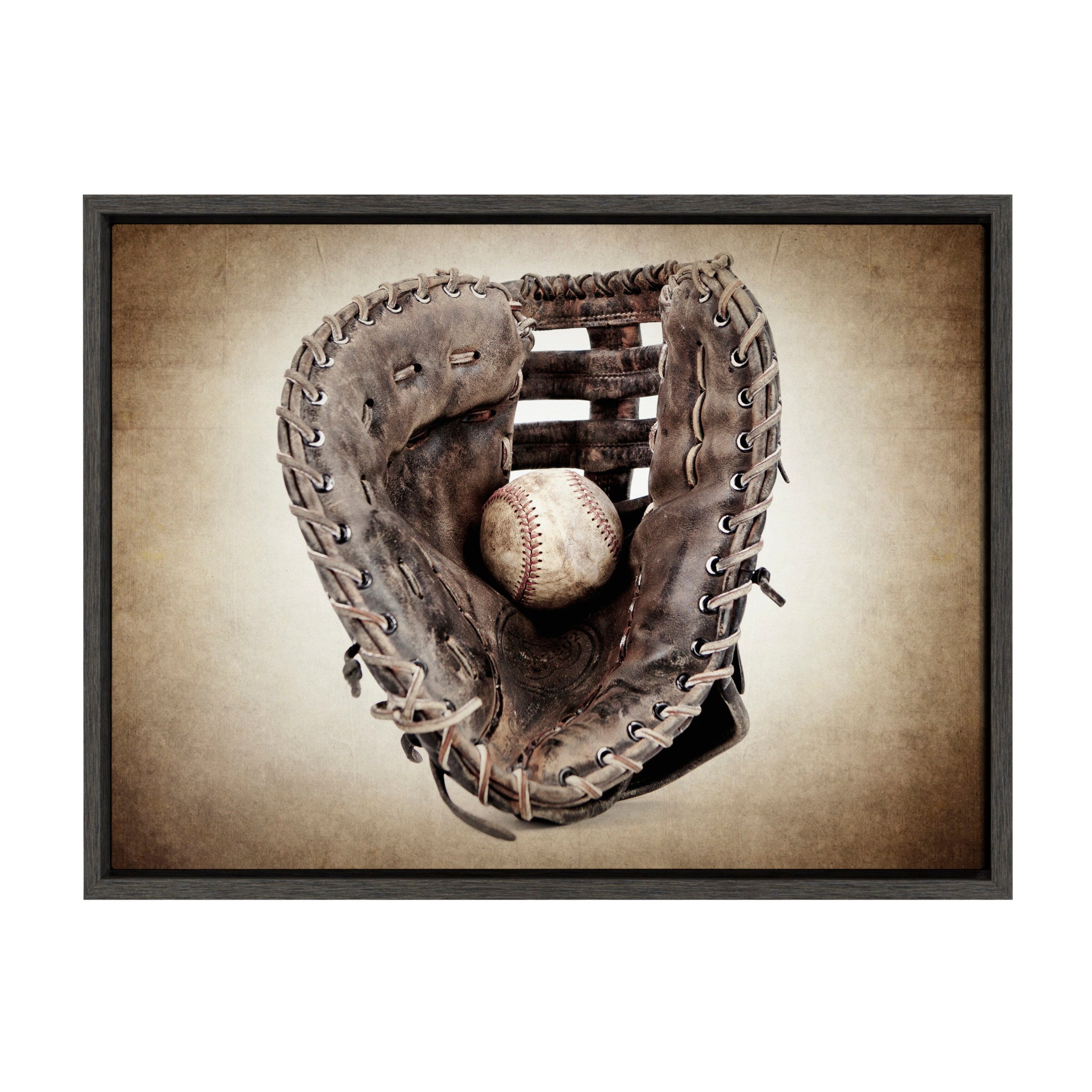 Sylvie Vintage Baseball Glove Framed Canvas by kateandlaurel - main product image for Resin Society