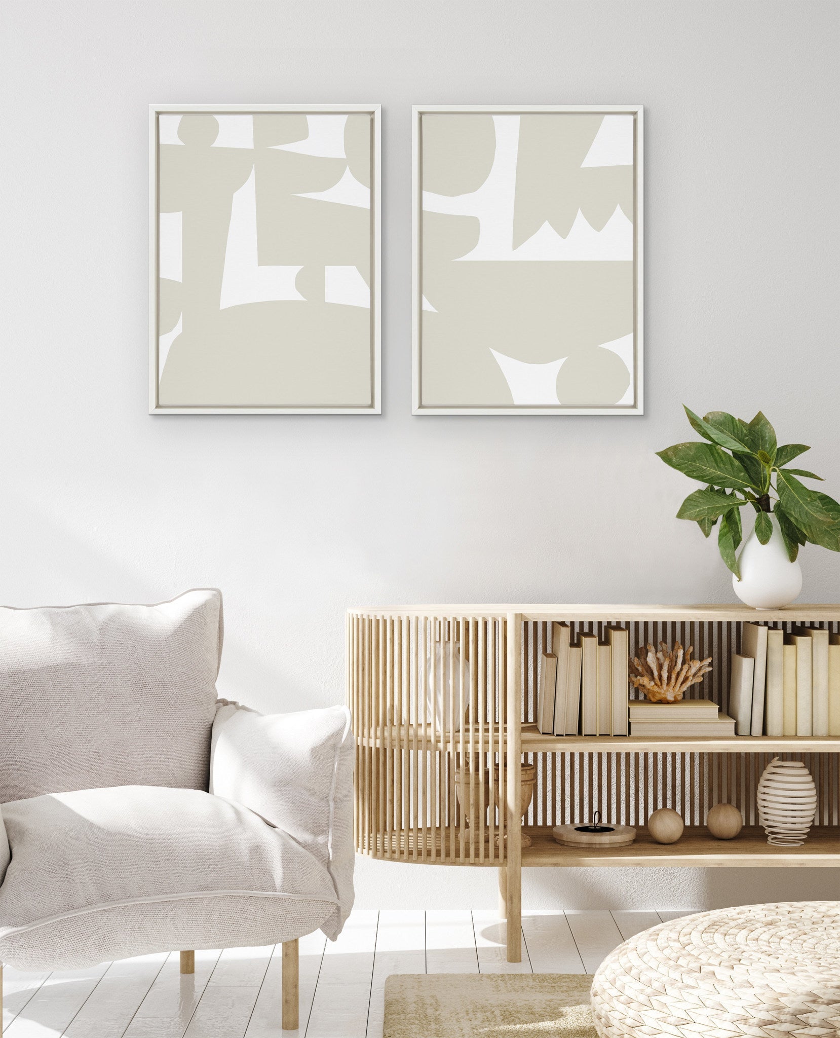 Sylvie Quiet Jungle 1 left and Right Neutral Abstract Framed Canvas by kateandlaurel - product image 6 for Resin Society