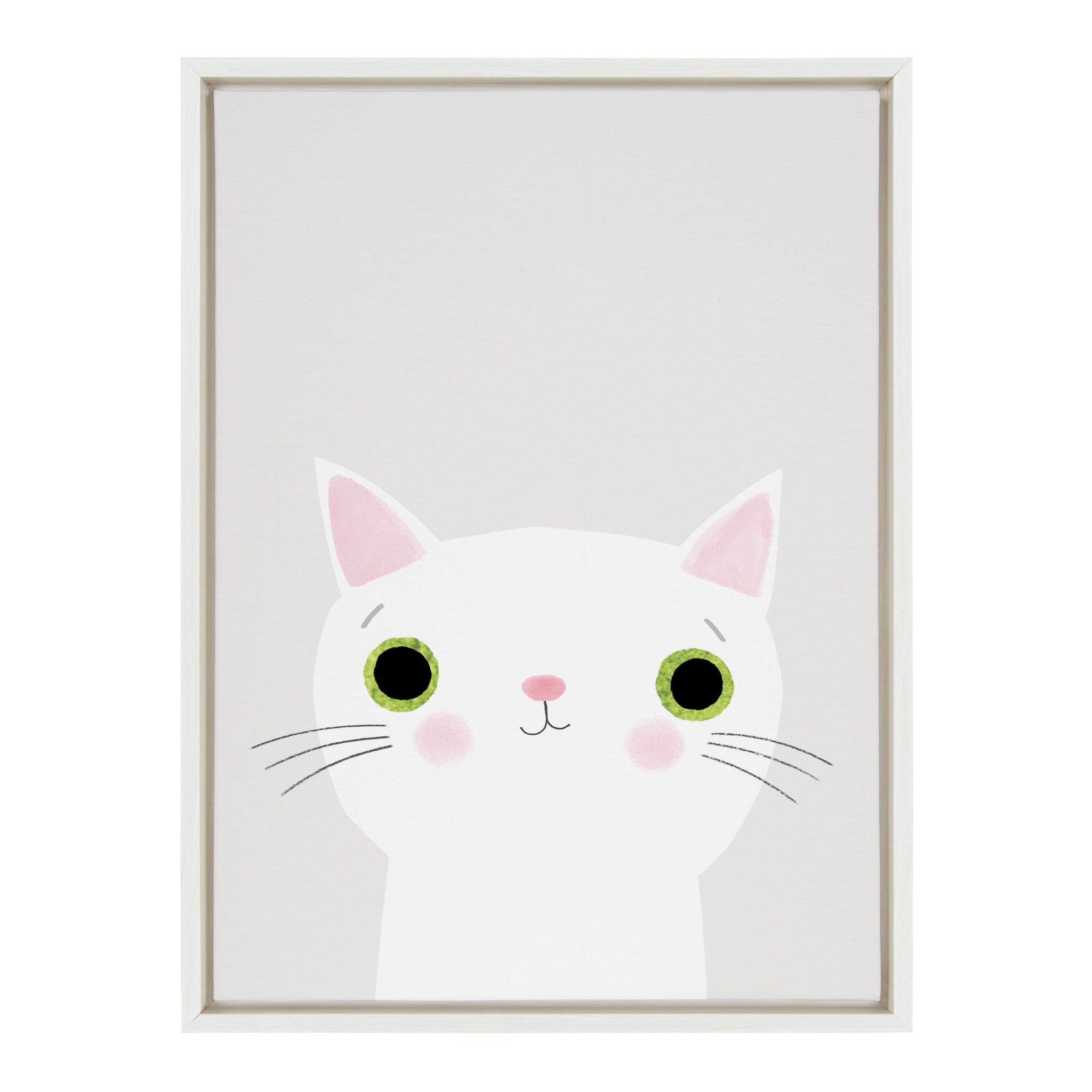 Sylvie White Cat with Green Eyes Framed Canvas by Planet Cat