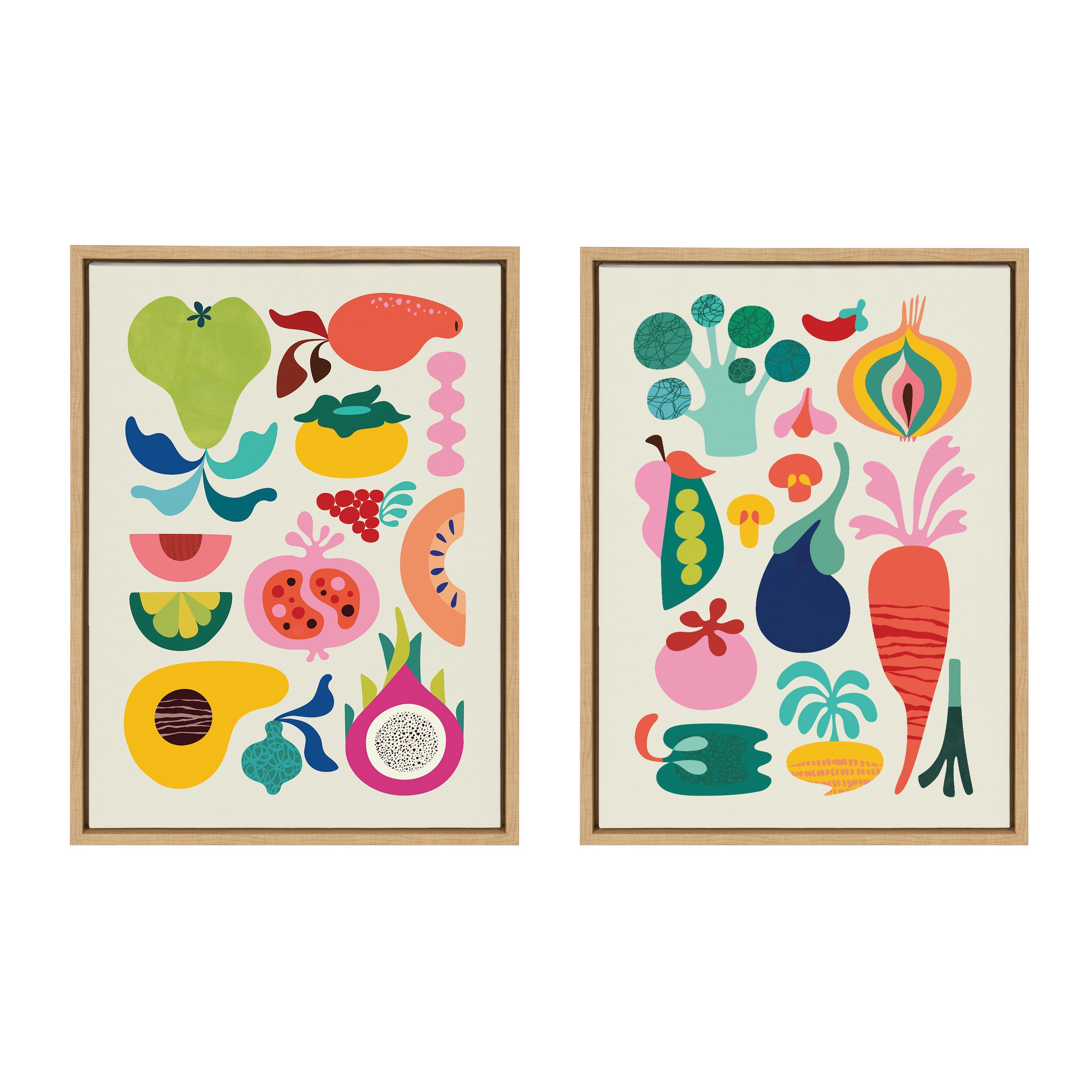 Sylvie Modern Fruits and Modern Veggies Framed Canvas Art Set by Rachel Lee of My Dream Wall