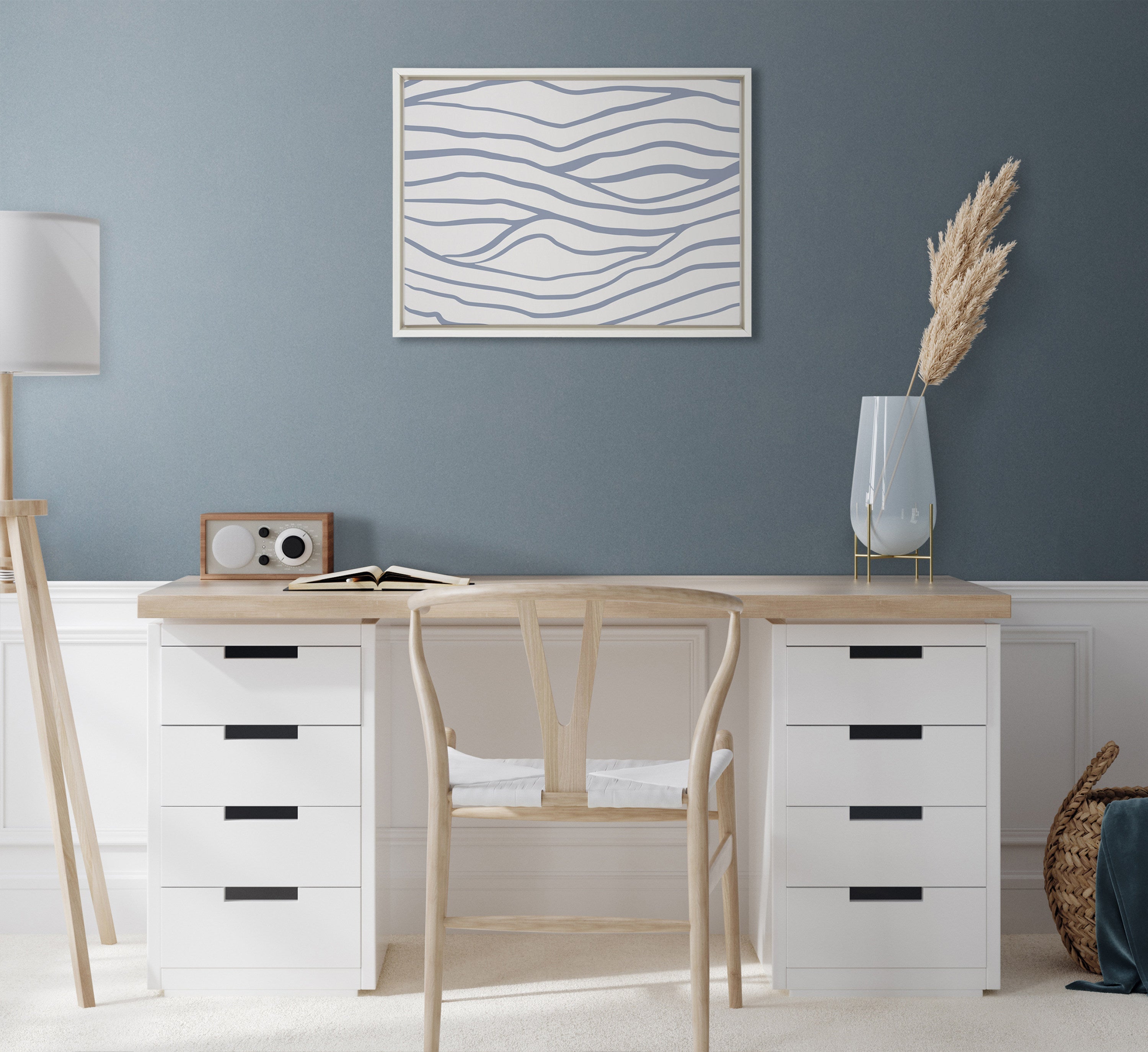 Sylvie Simple Elegant Coastal Waves Framed Canvas by The Creative Bunch Studio