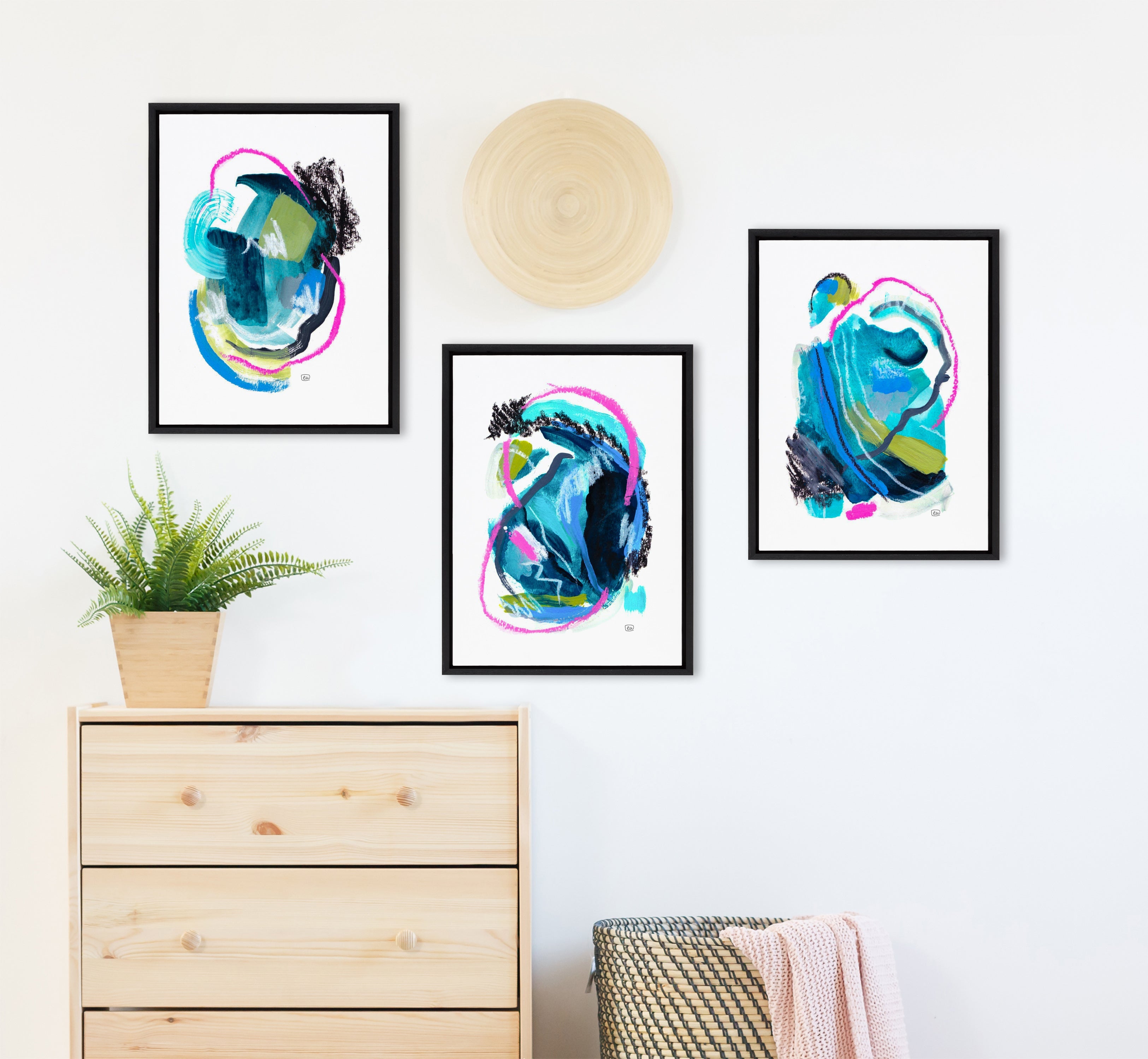 Sylvie Feelings No 1, 2 and 3 Framed Canvas Art Set by Erika Wynn