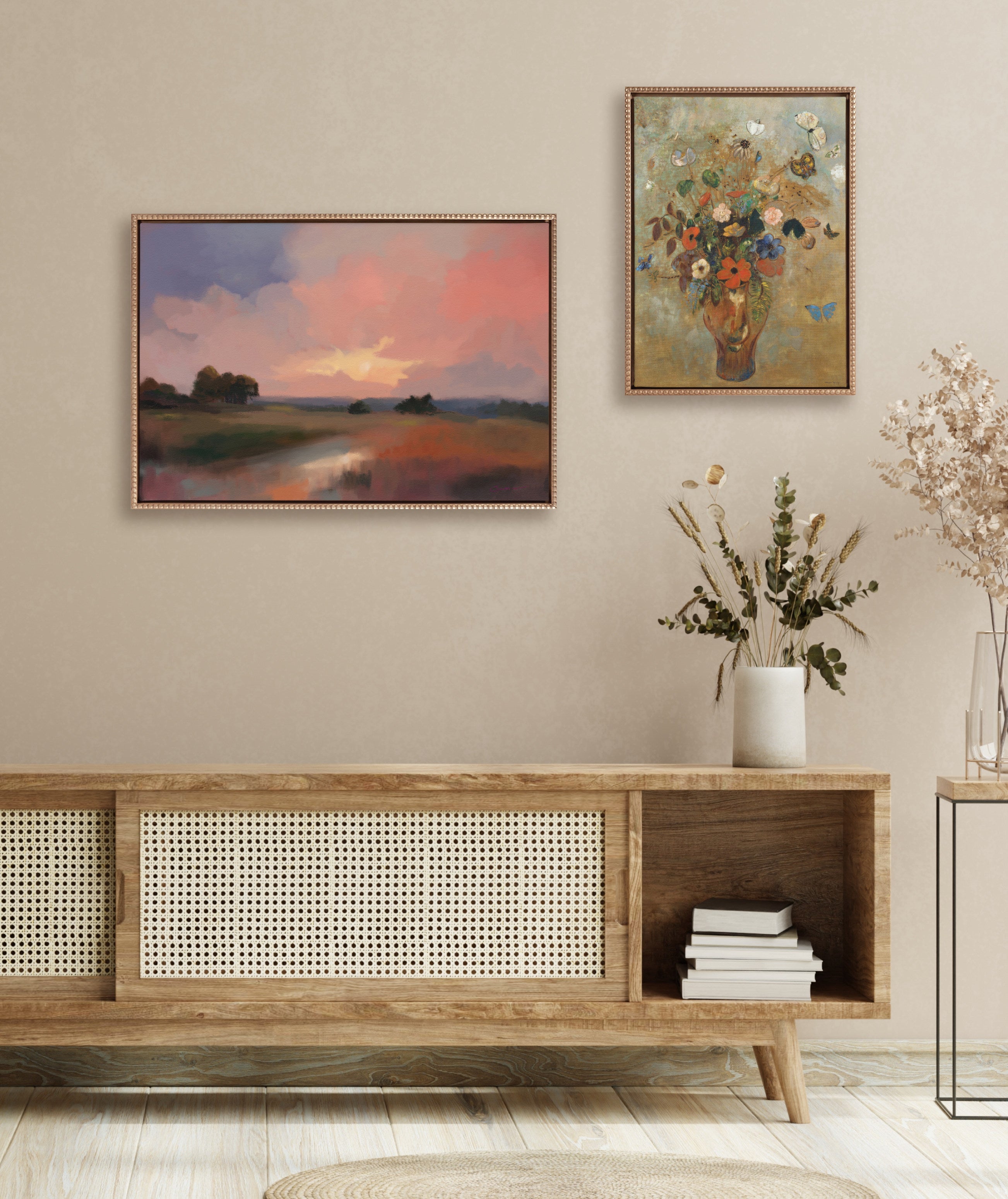 Sylvie Beaded Foothills in the Evening Framed Canvas by Mary Sparrow