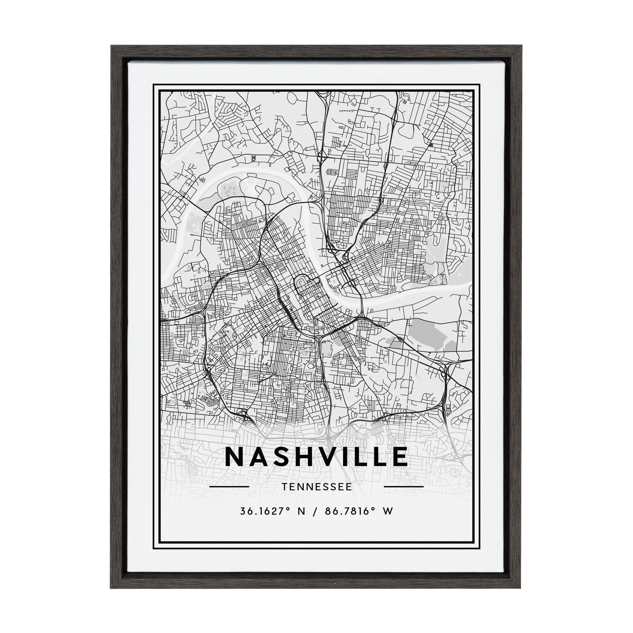 Sylvie Nashville Modern Map Framed Canvas by kateandlaurel - main product image for Resin Society