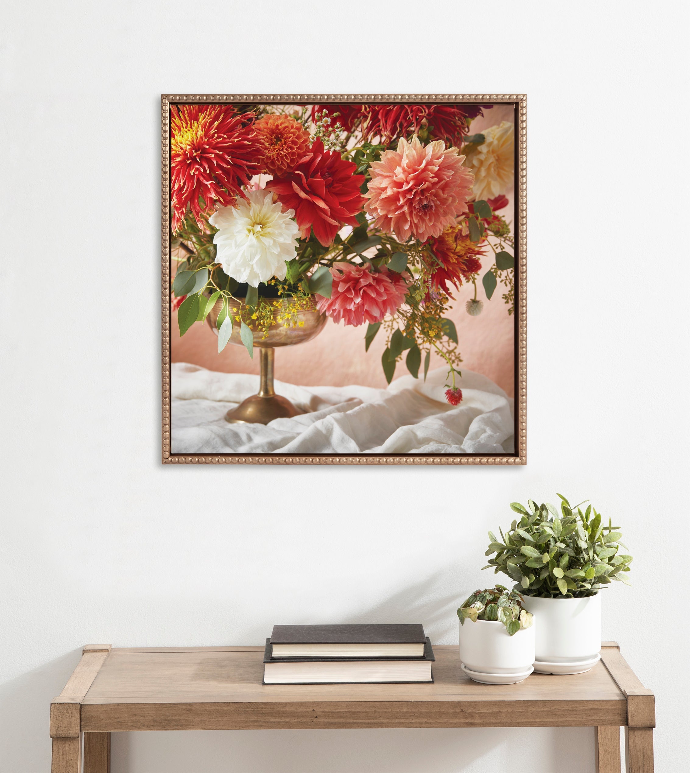 Sylvie Beaded Floral Study Rust Framed Canvas by Emiko and Mark Franzen of F2Images