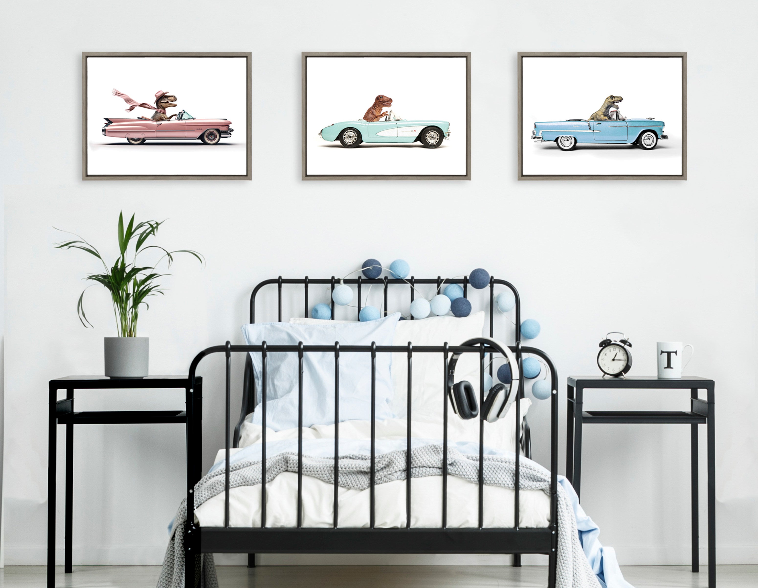 Sylvie Dino Driving 1958 Blue Corvette Framed Canvas by Saint and Sailor Studios