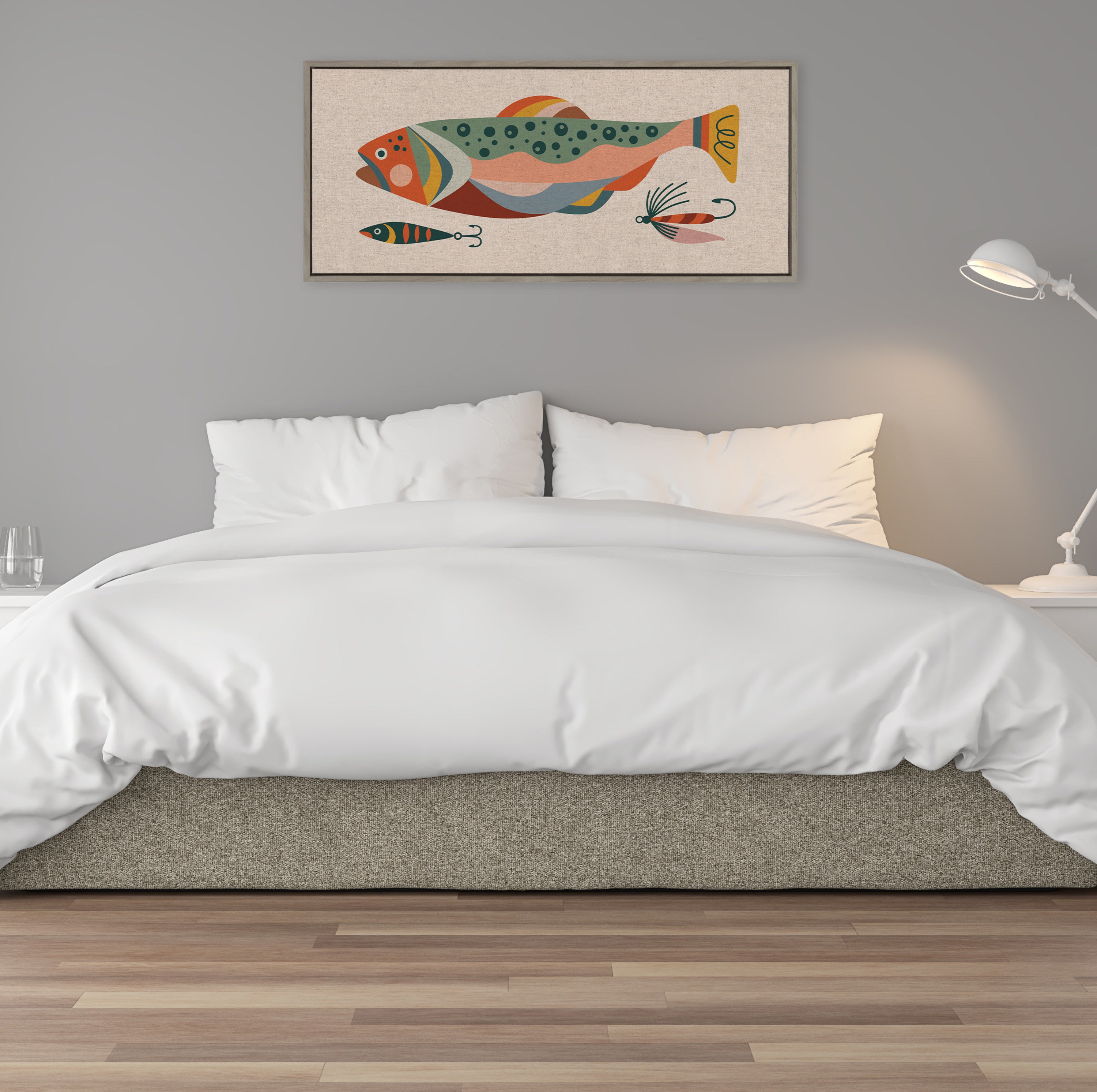 Sylvie Gone Fishing Neutral Linen Texture Framed Canvas by Rachel Lee