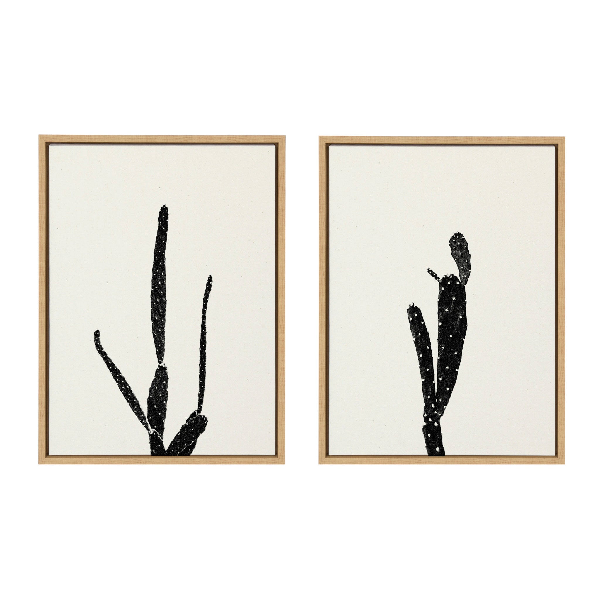 Sylvie Black and White Vintage Film Grain Cactus 1 and 2 Framed Canvas by kateandlaurel - main product image for Resin Society