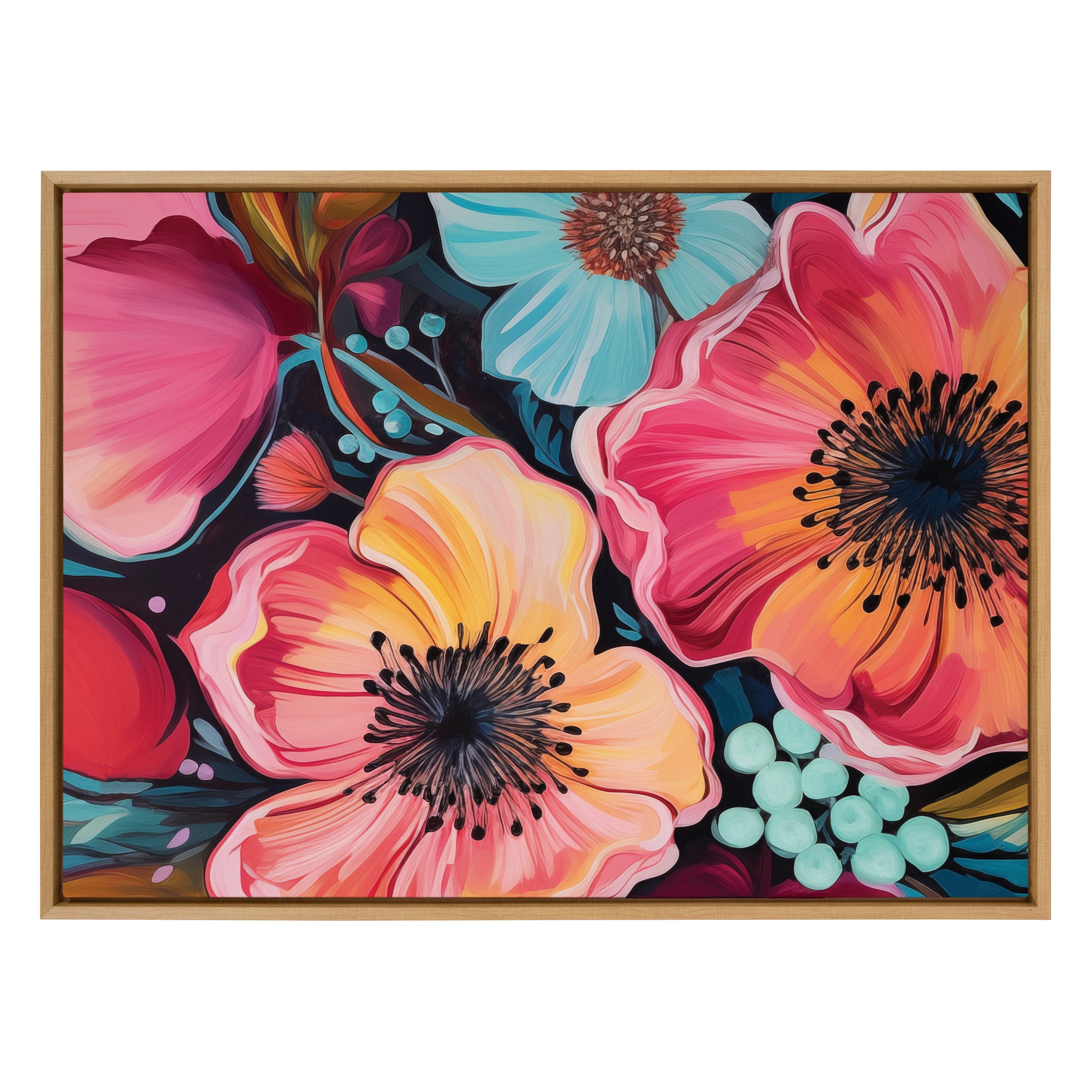 Sylvie Preppy Boho Aesthetic Colorful Floral Group Framed Canvas by The Creative Bunch Studio