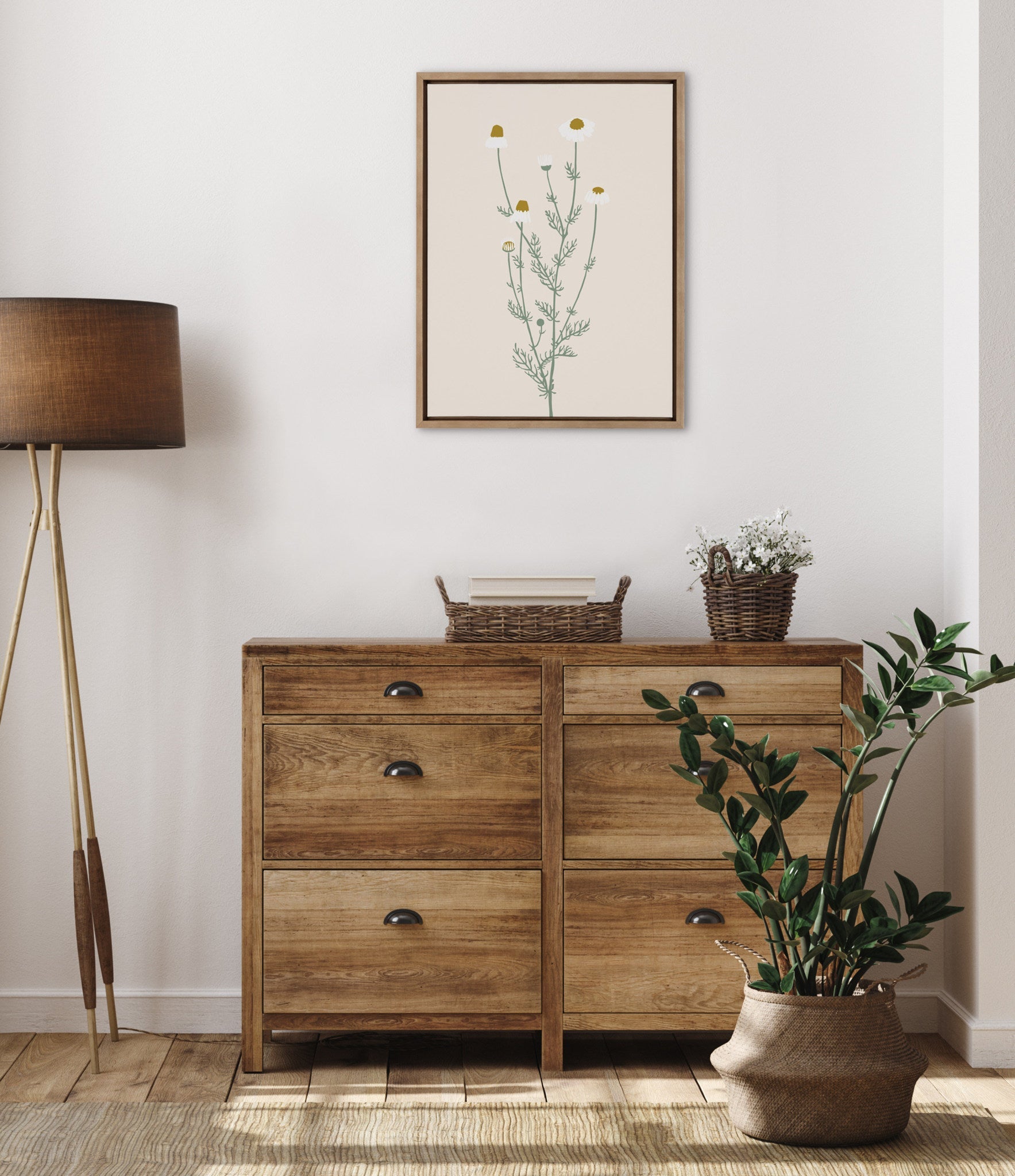 Sylvie Delicate Illustrated White Wildflowers Framed Canvas by kateandlaurel - product image 5 for Resin Society