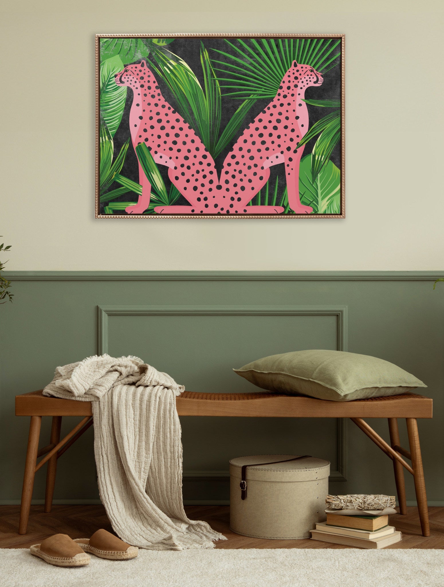 Sylvie Beaded NC Cheetah Jungle Framed Canvas by Nikki Chu