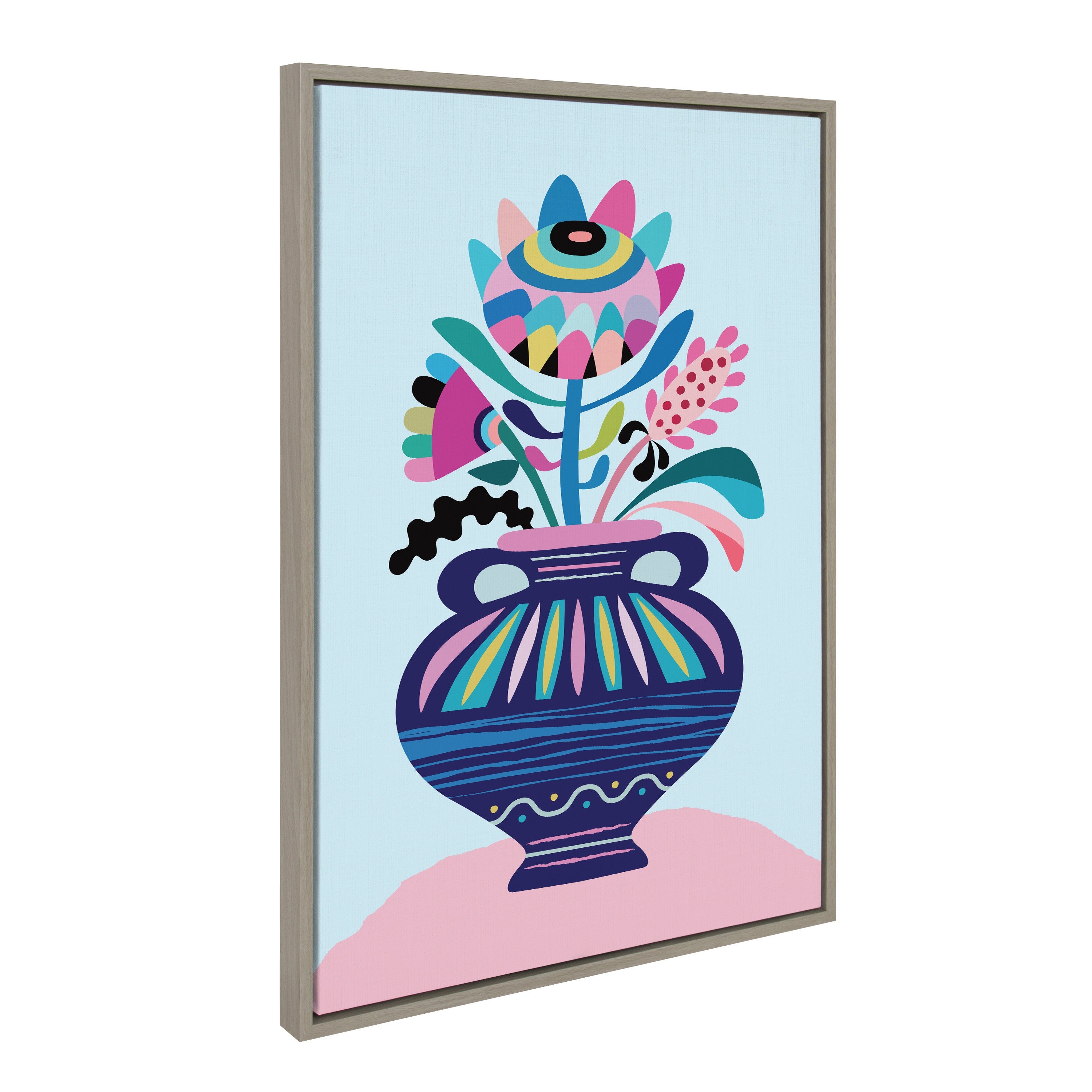 Sylvie Mid Century Modern Whimsical Floral Framed Canvas by kateandlaurel - main product image for Resin Society