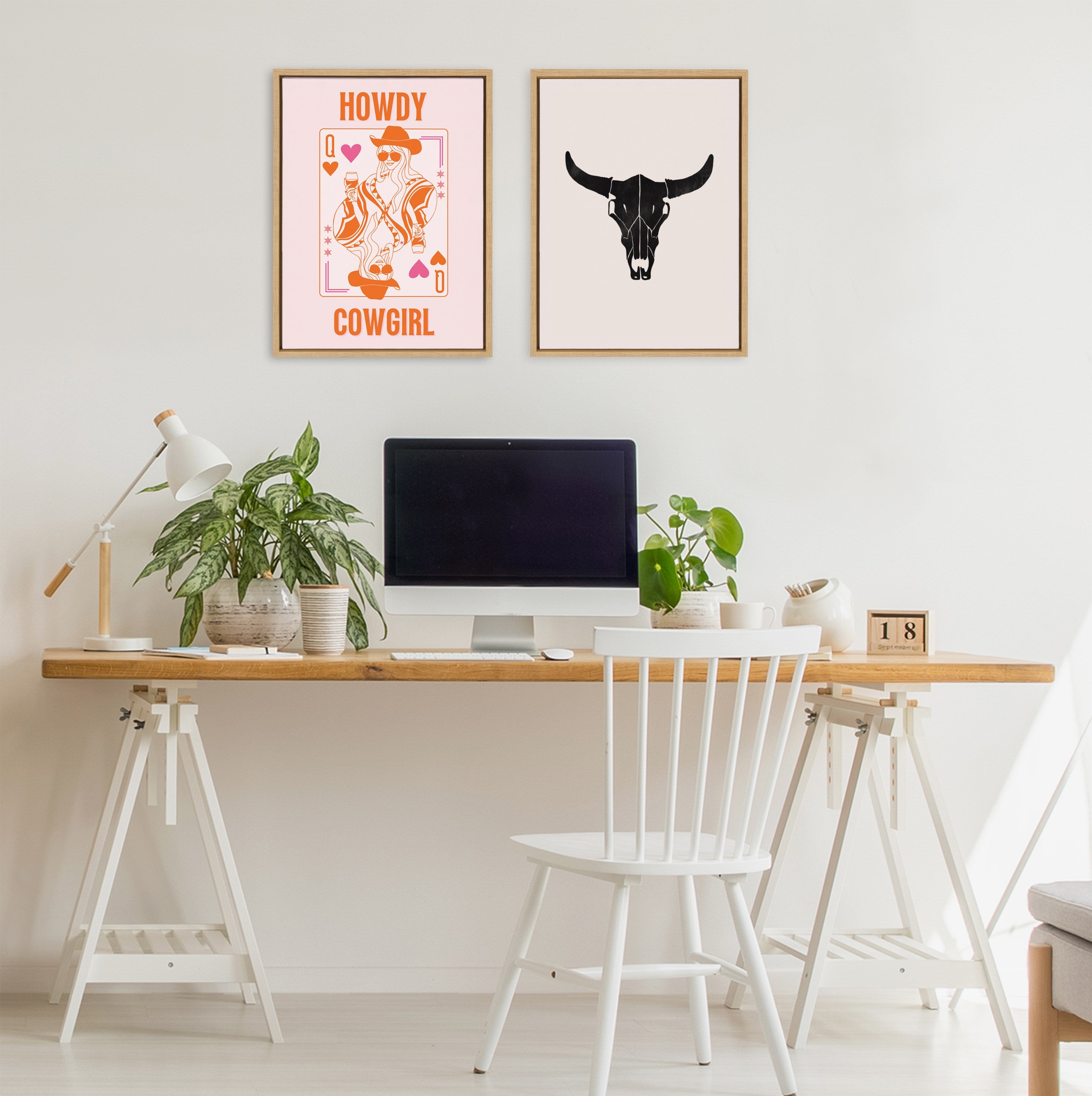 Sylvie Howdy Cowgirl Pink Orange Framed Canvas by Honey Island Studio