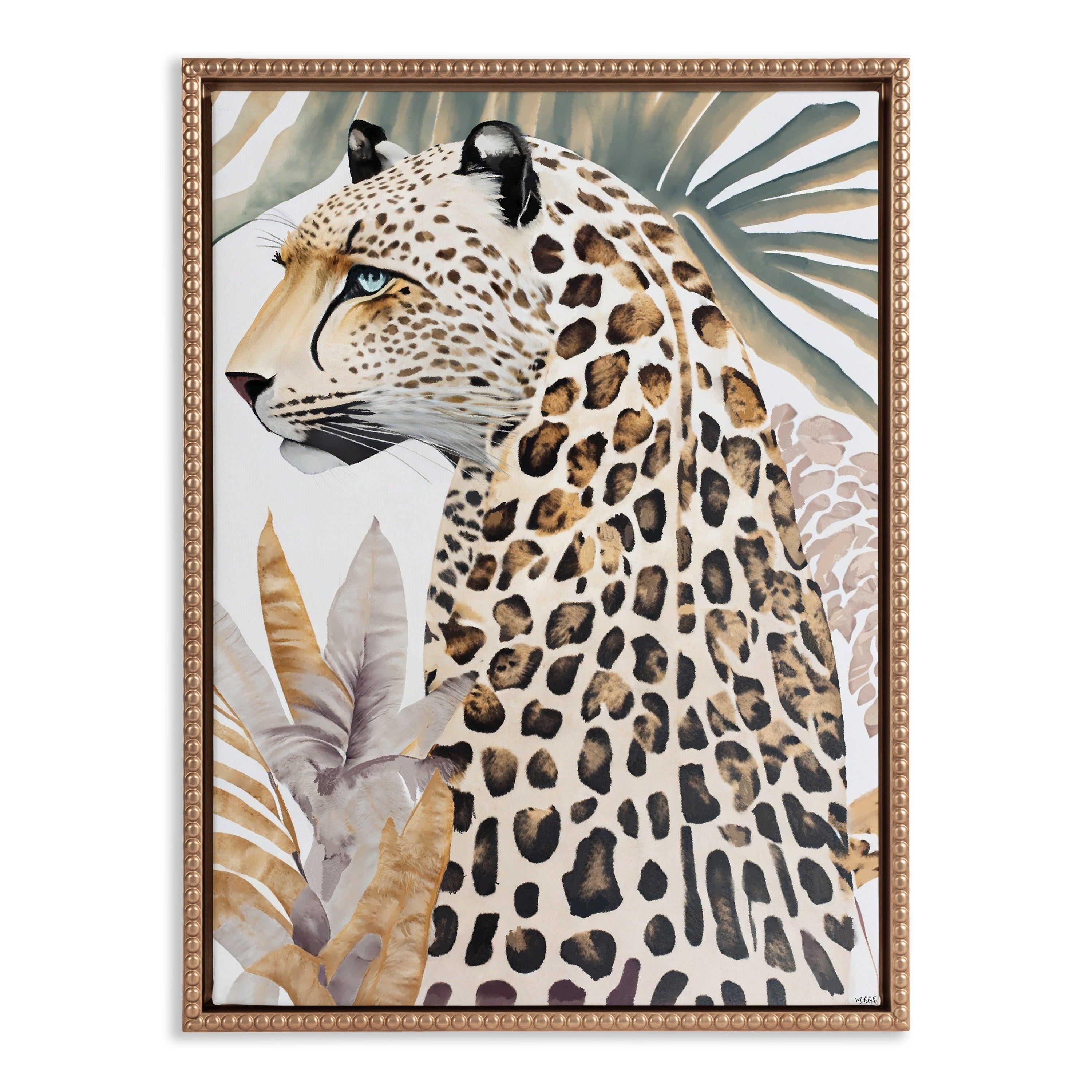 Sylvie Beaded Fern Cheetah Framed Canvas by Inkheart Designs