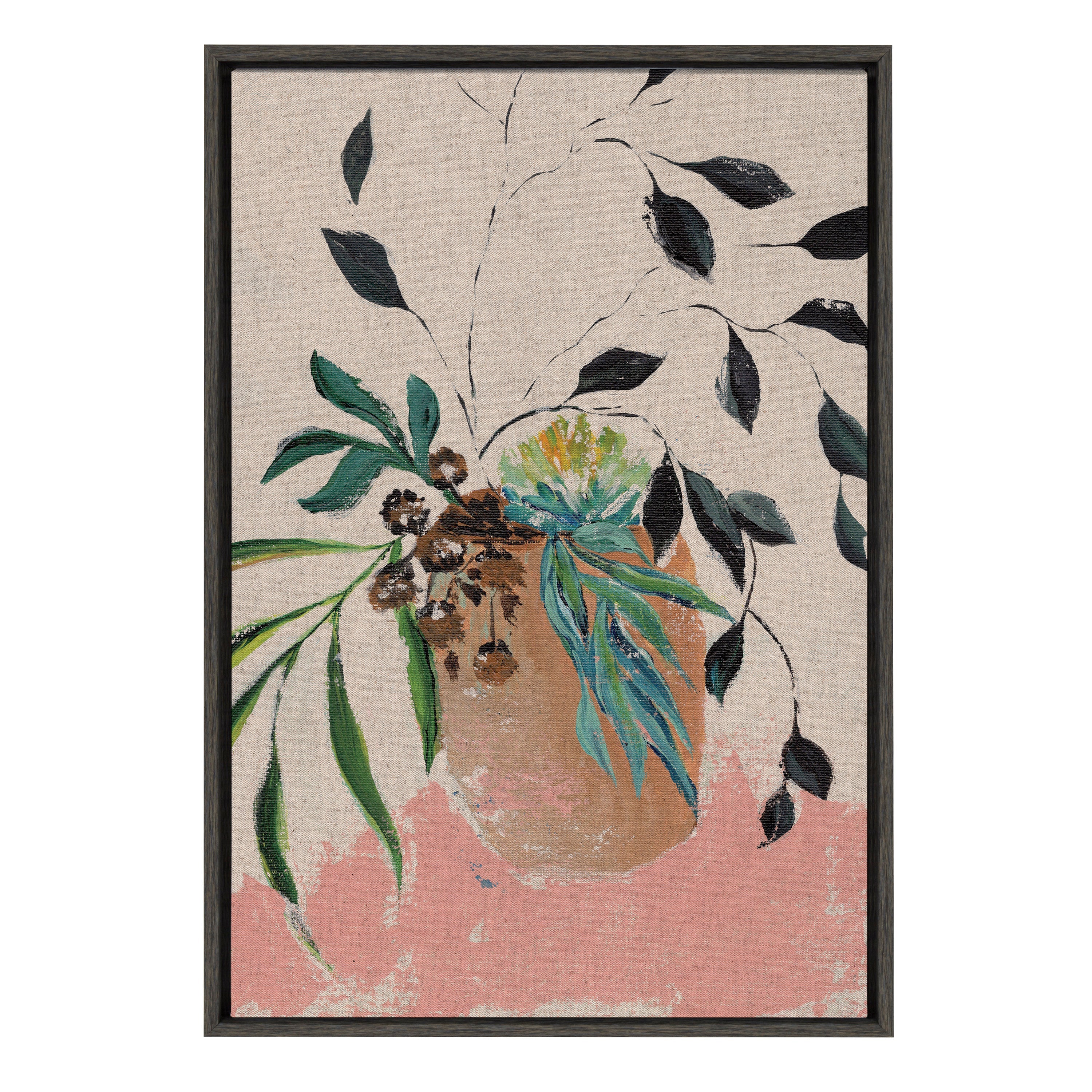 Sylvie Wild Foliage | Neutral Linen Framed Canvas by Nikita Jariwala