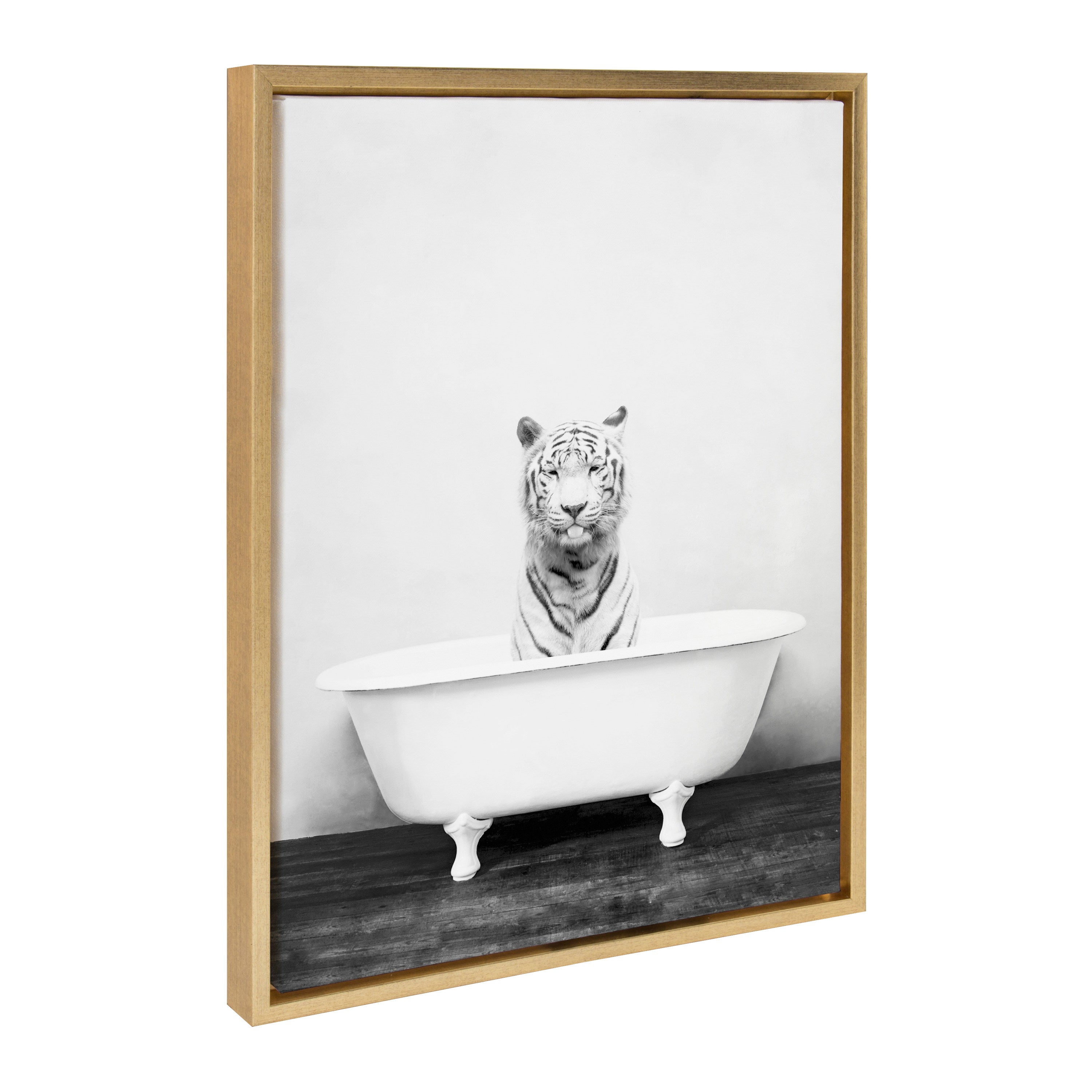 Sylvie White Tiger in The Bathtub Framed Canvas by Amy Peterson by kateandlaurel - product image 11 for Resin Society