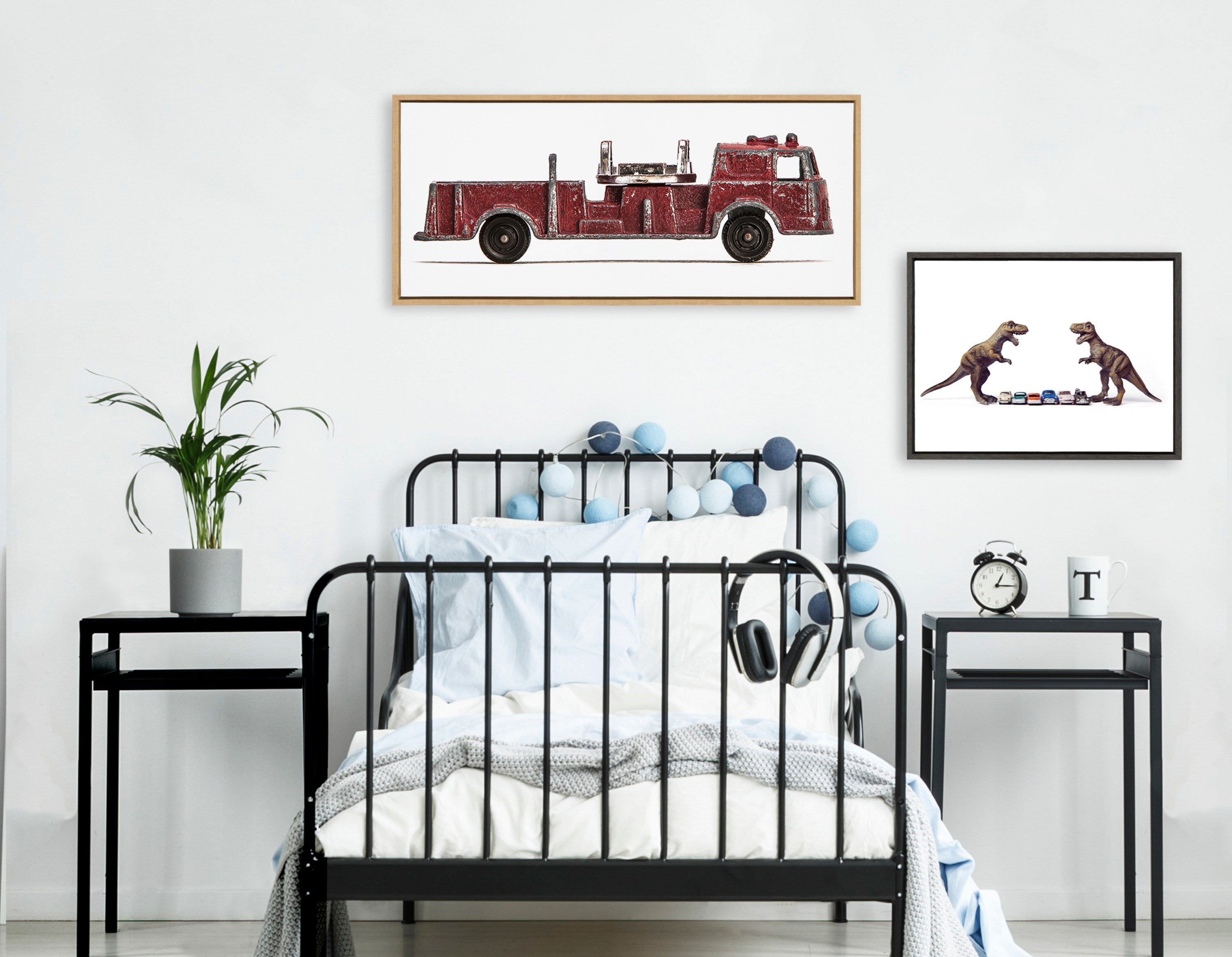 Sylvie Dino Cars Faceoff Framed Canvas by Saint and Sailor Studios