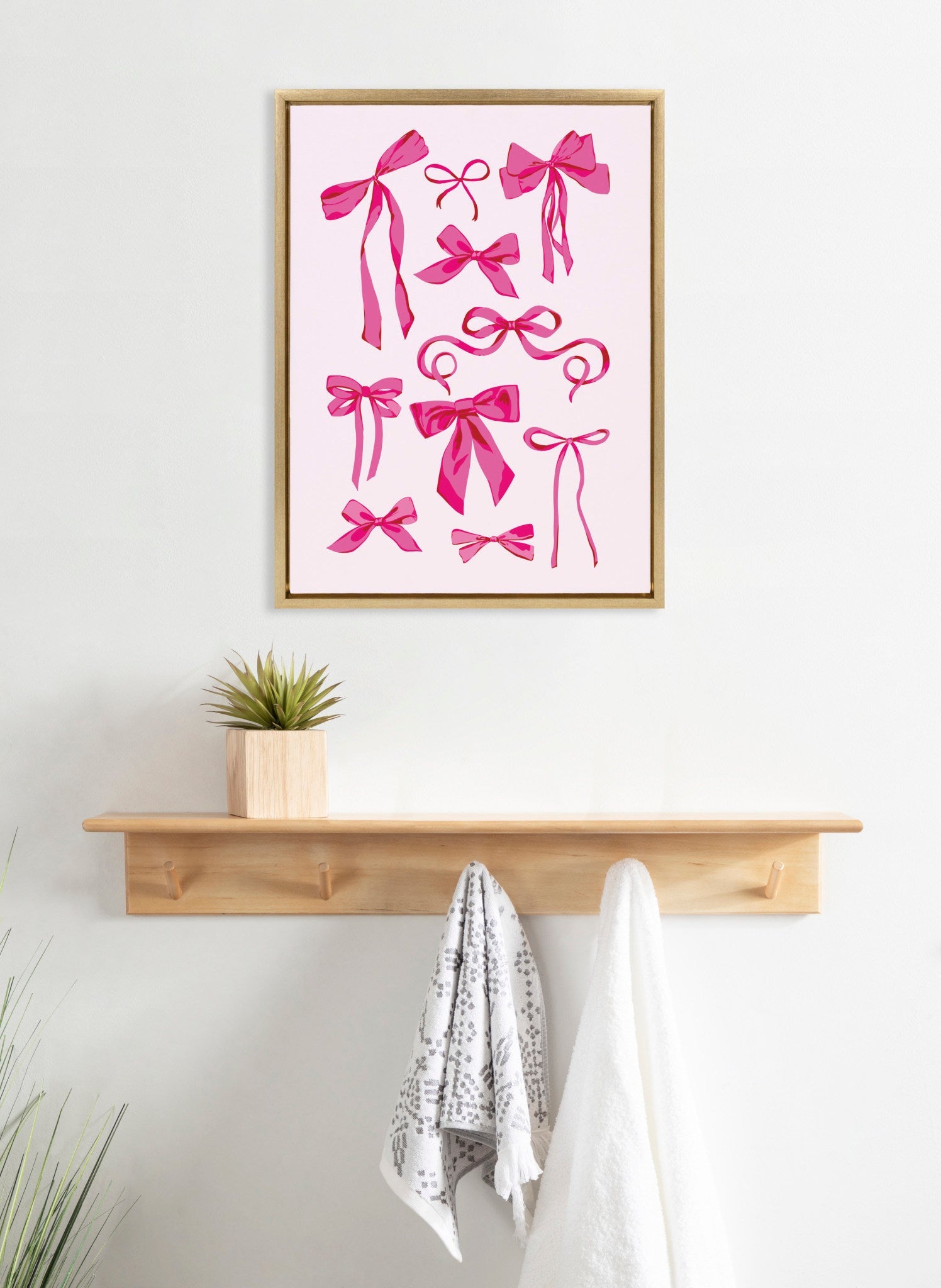 Sylvie Pink Bows Framed Canvas by Honey Island Studio