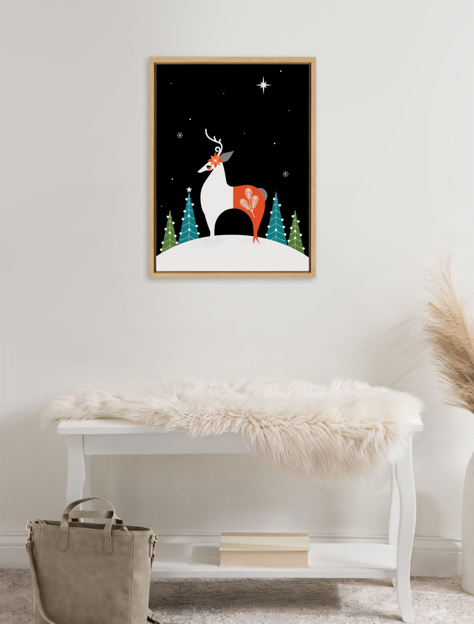 Sylvie Season's Greetings Reindeer Framed Canvas by Amber Leaders Designs