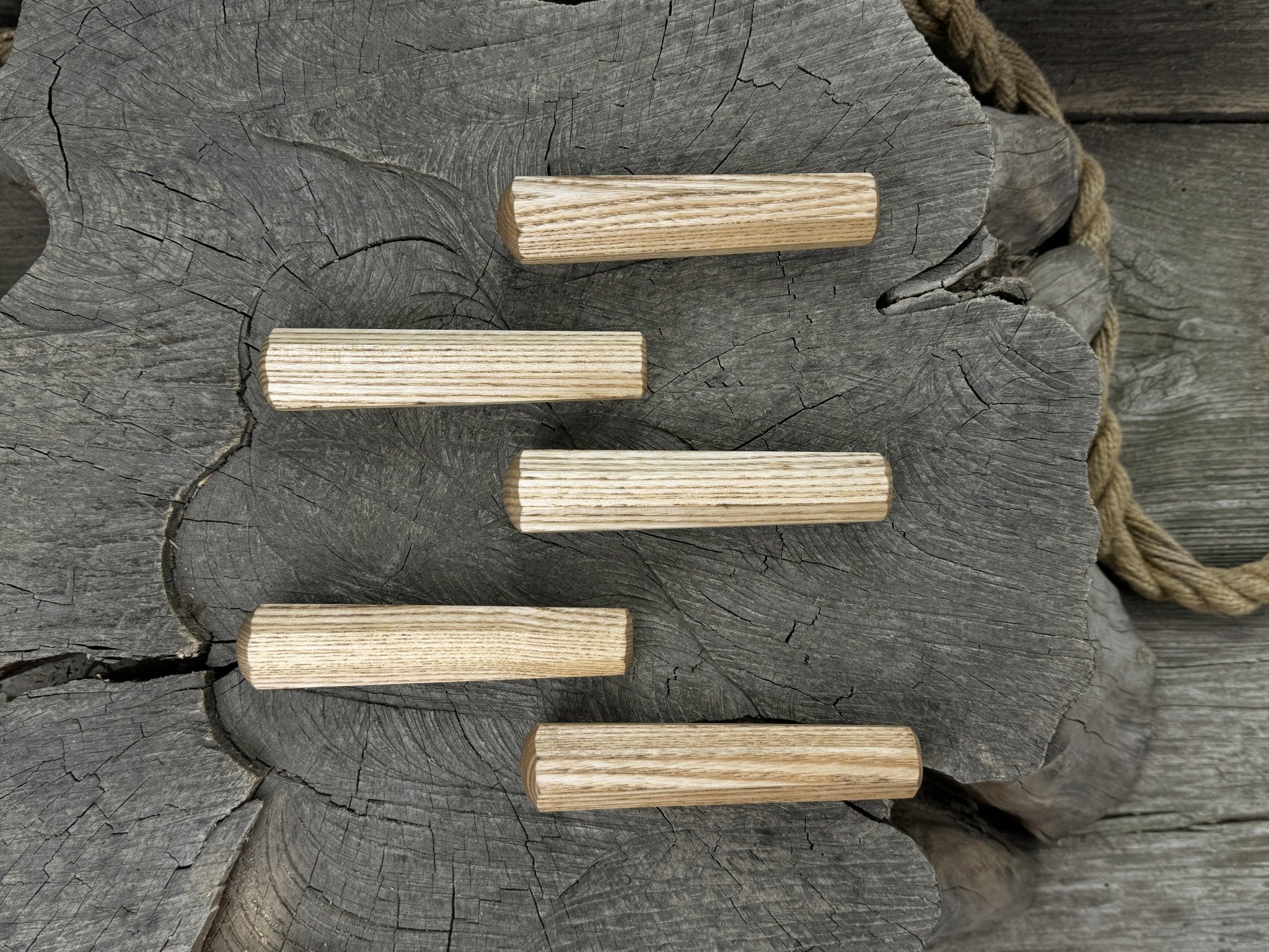 Set of 5 universal wooden handles made from ash wood with tapered ergonomic design