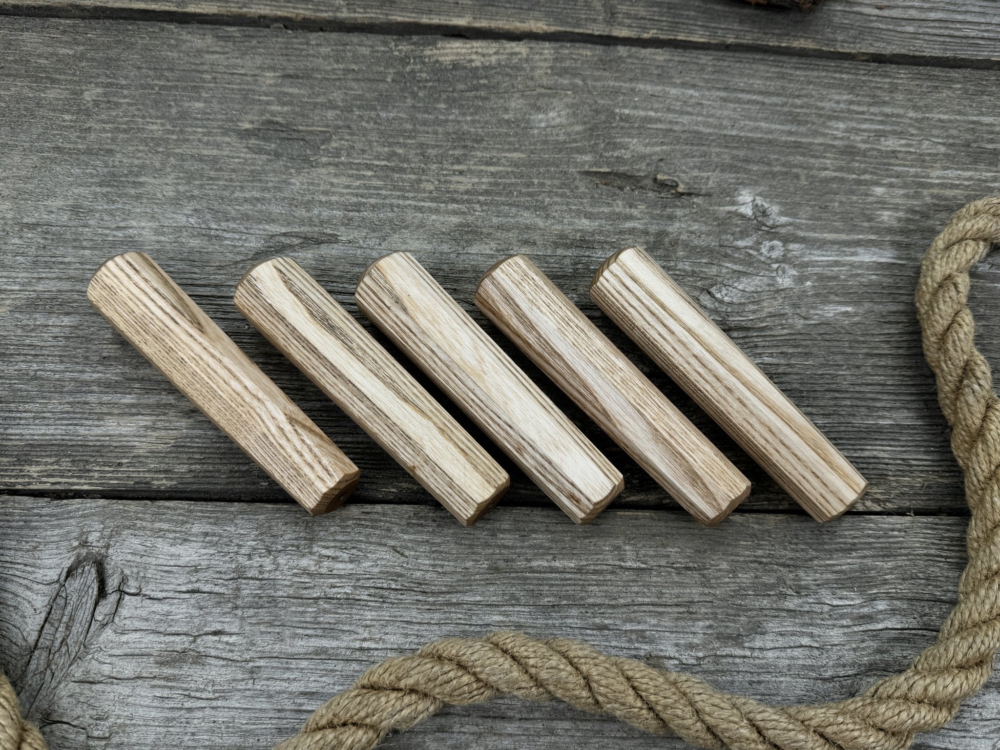 Set of 5 universal wooden handles made from ash wood with tapered ergonomic design