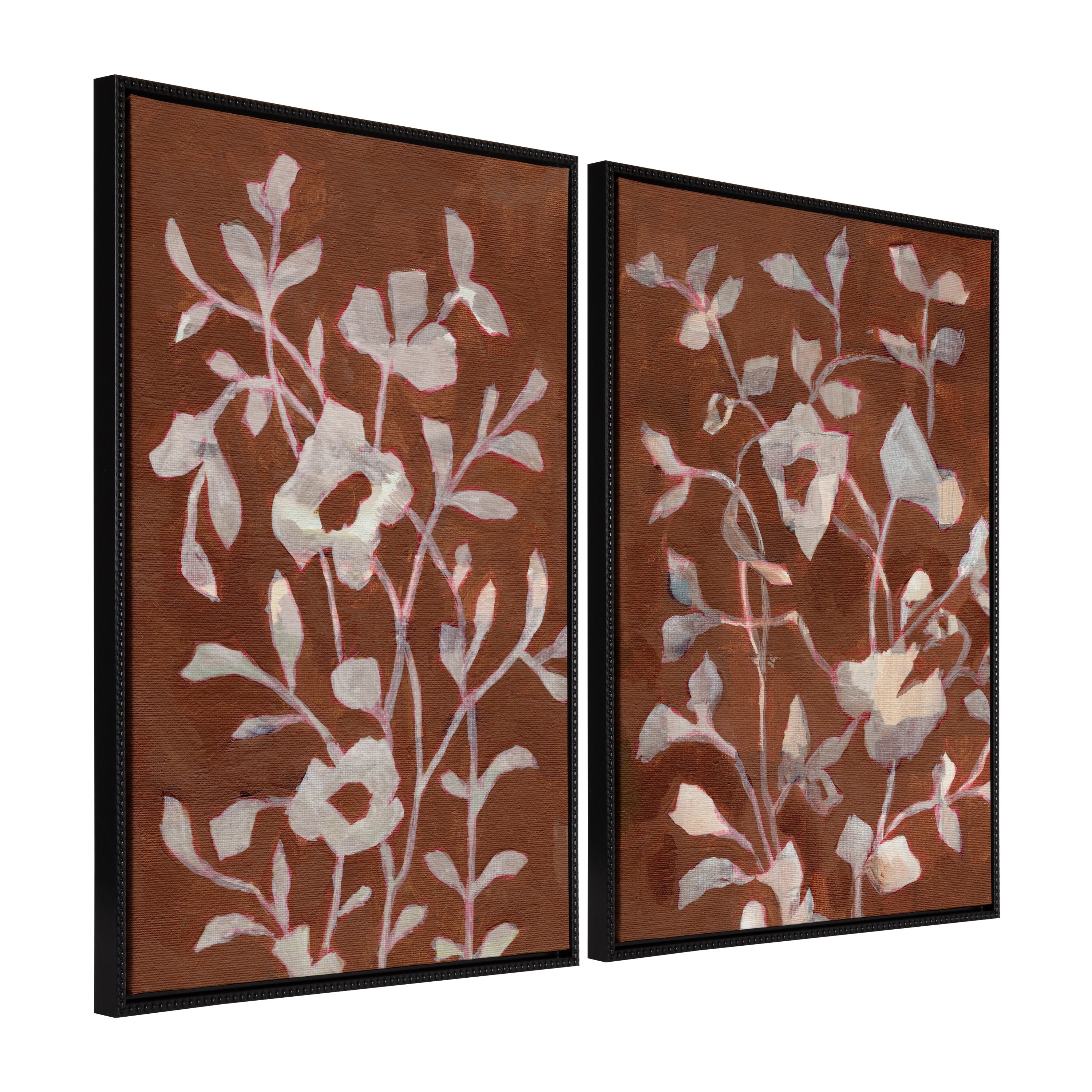 Sylvie Beaded Botanical Harmony I and II framed canvas art set showing floral designs and vintage beaded frames