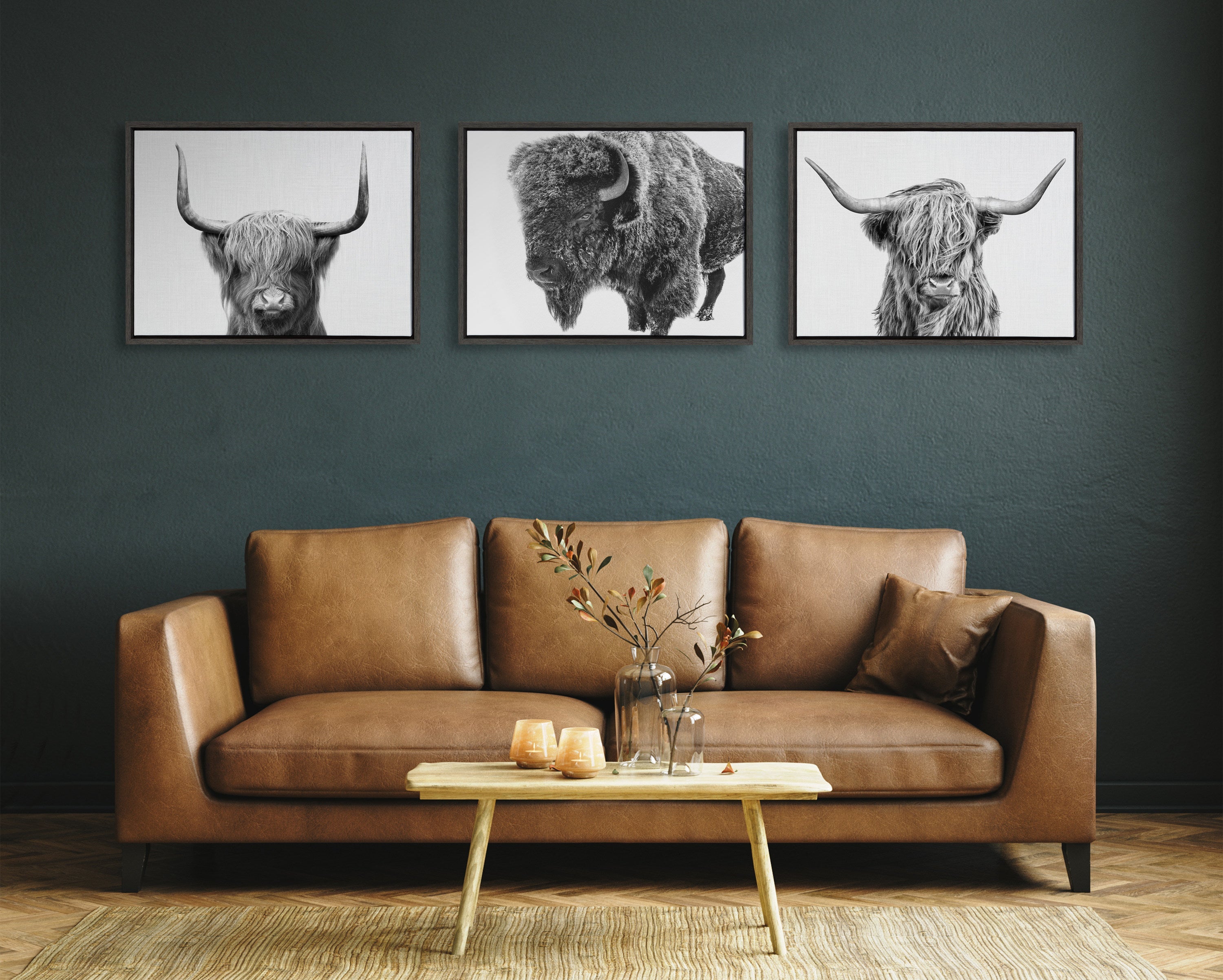 Sylvie Bison in Snow Black and White Framed Canvas by Amy Peterson Art Studio