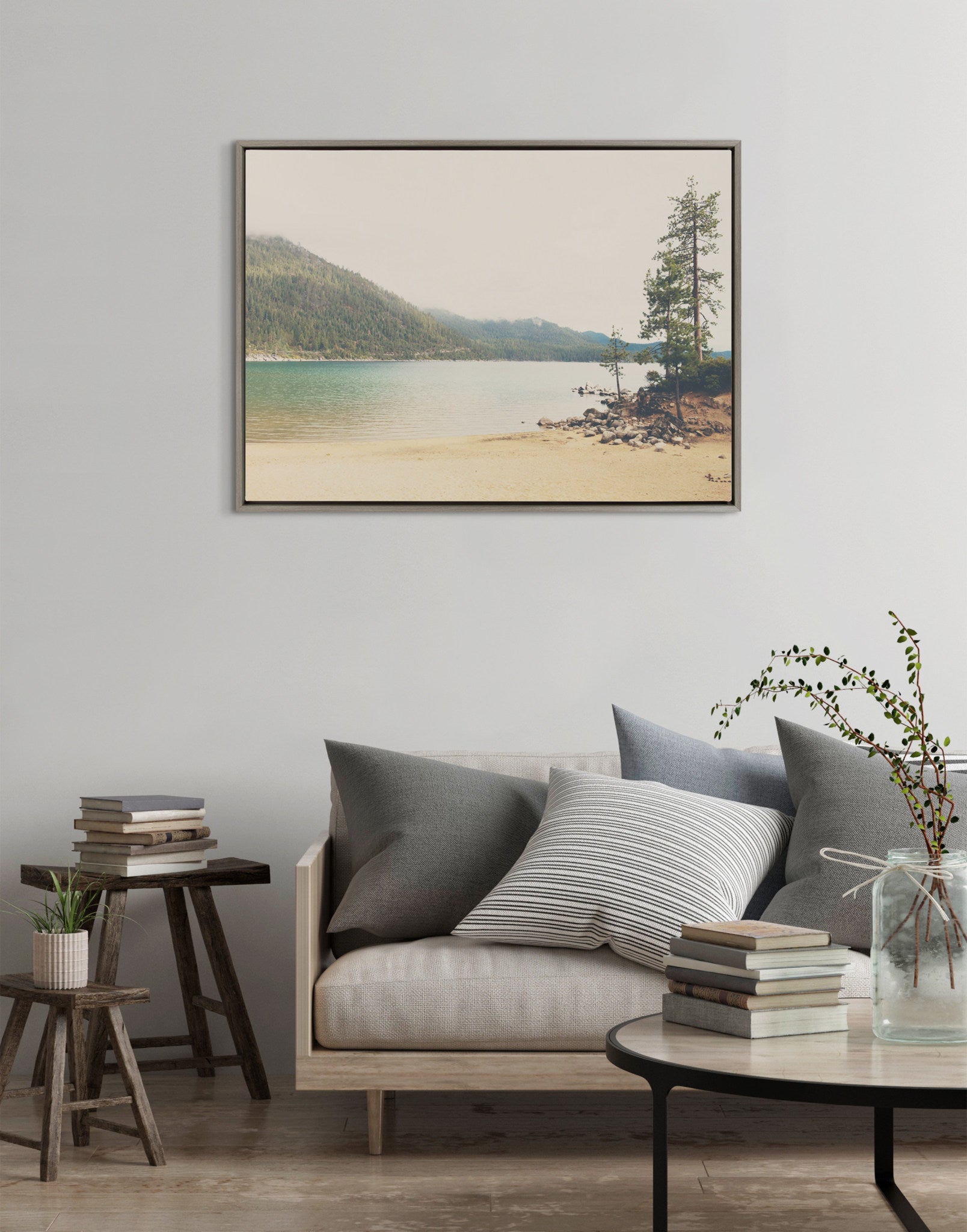 Sylvie Lake Tahoe California Mountain Sand Harbor Framed Canvas by kateandlaurel - product image 7 for Resin Society
