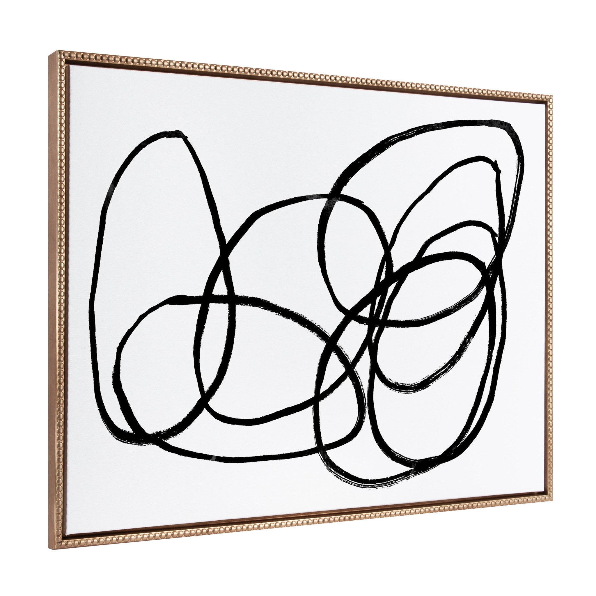 Sylvie Beaded NC Ring of Light Framed Canvas Art by Nikki Chu, abstract black and white ring design in gold vintage beaded frame