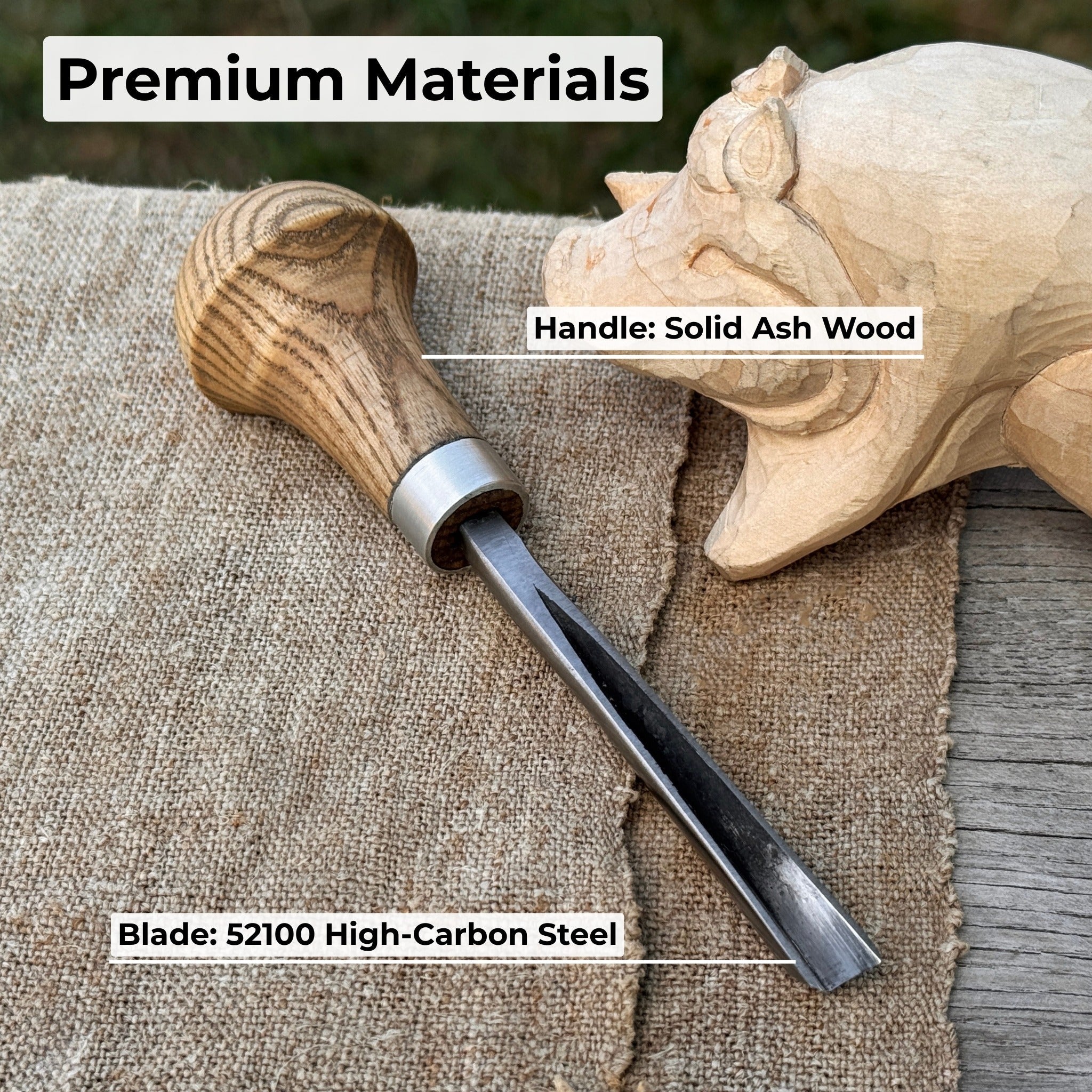 V-Parting Chisel 60 Degree with Palm Handle, 8 mm blade, hand-forged steel and ash wood handle