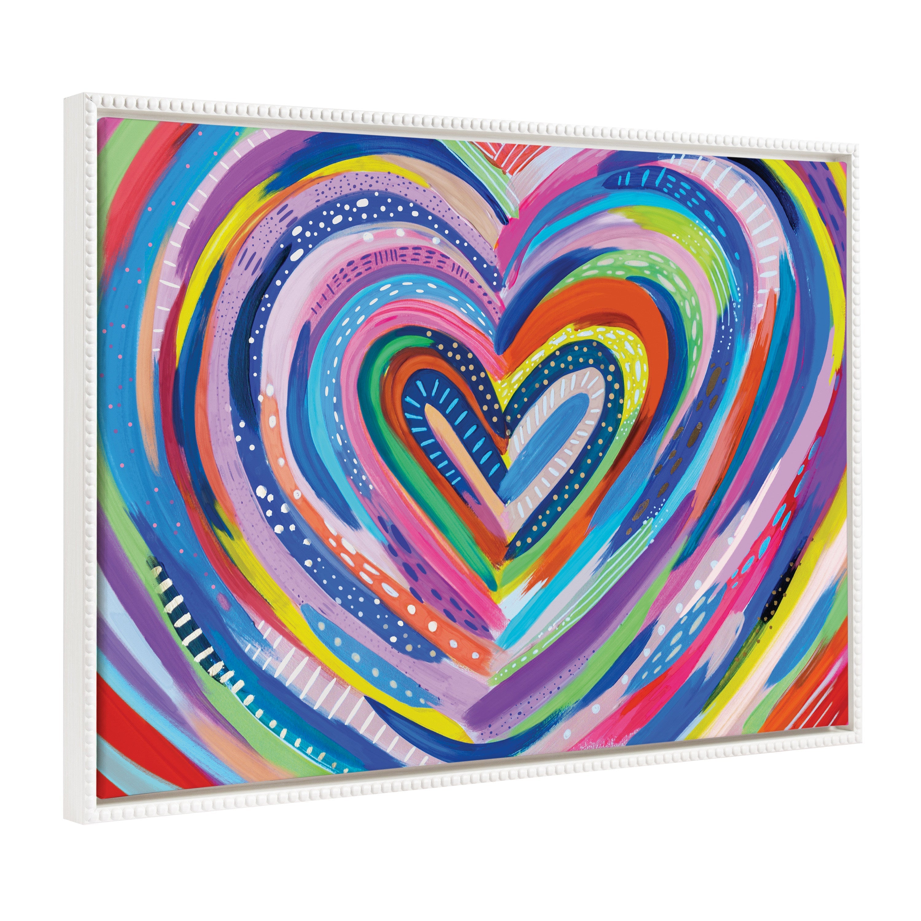 Sylvie Beaded EV Heart Burst 1 vintage beaded framed floating canvas wall art with vibrant heart burst design