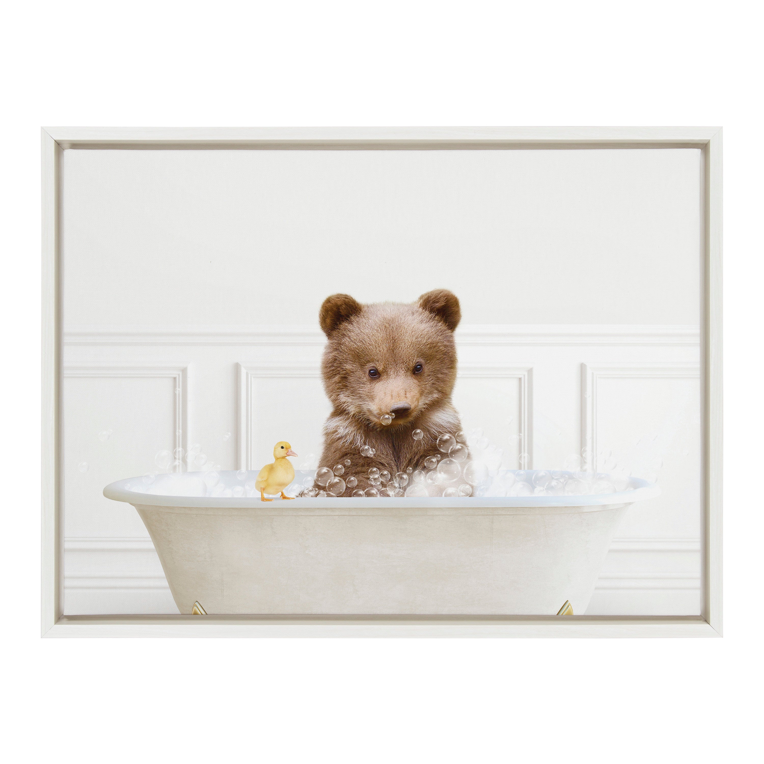 Sylvie Bear Cub In Bubble Bath Neutral Style Framed Canvas by kateandlaurel - product image 8 for Resin Society