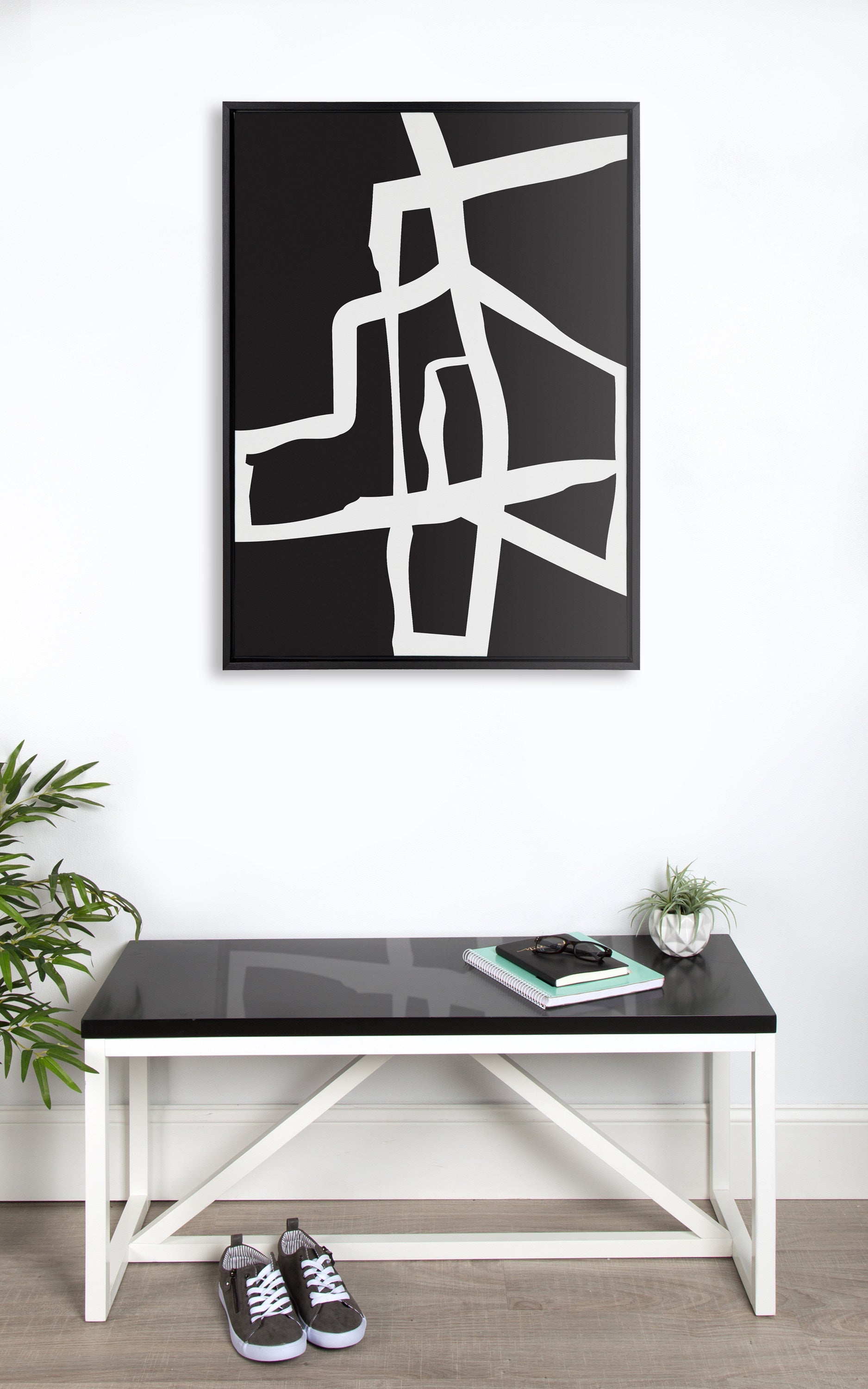 Sylvie Bold Sophisticated Abstract White Stroke Framed Canvas by kateandlaurel - product image 4 for Resin Society