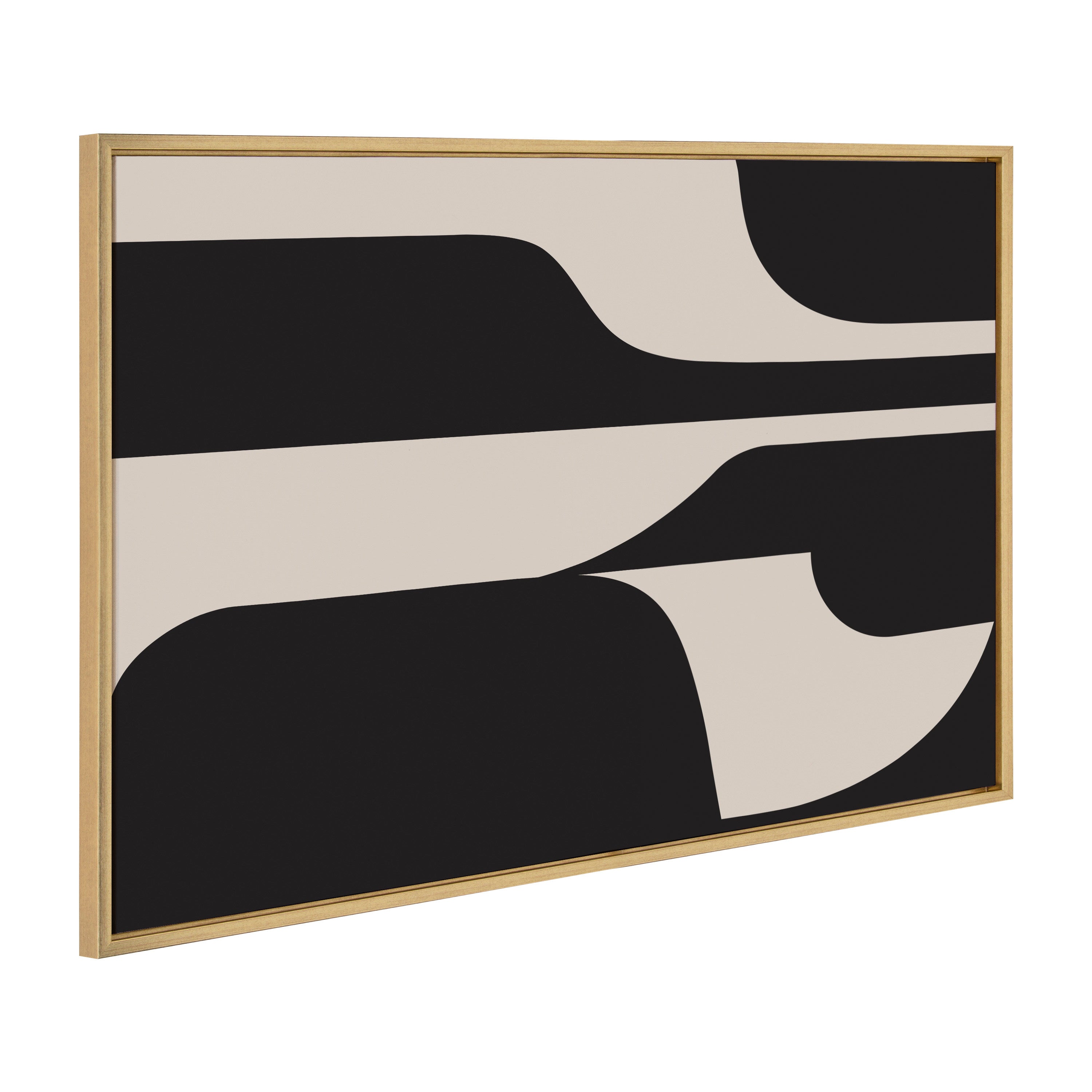 Sylvie Eye Catching Sleek Abstract 6 Black and Beige Framed Canvas by kateandlaurel - product image 7 for Resin Society