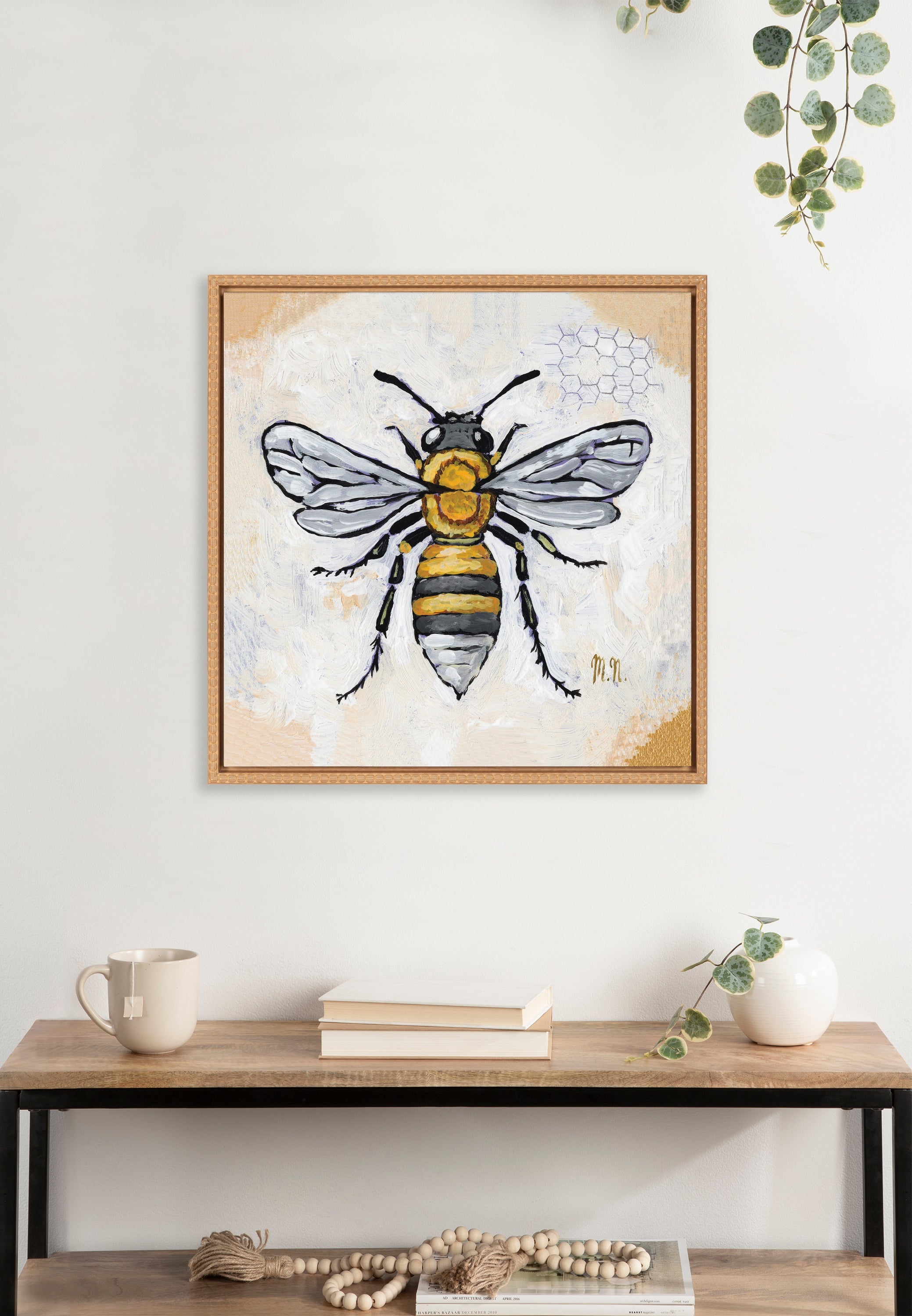 Sylvie Beaded Honeycomb Framed Canvas by Mackenzie Nelson