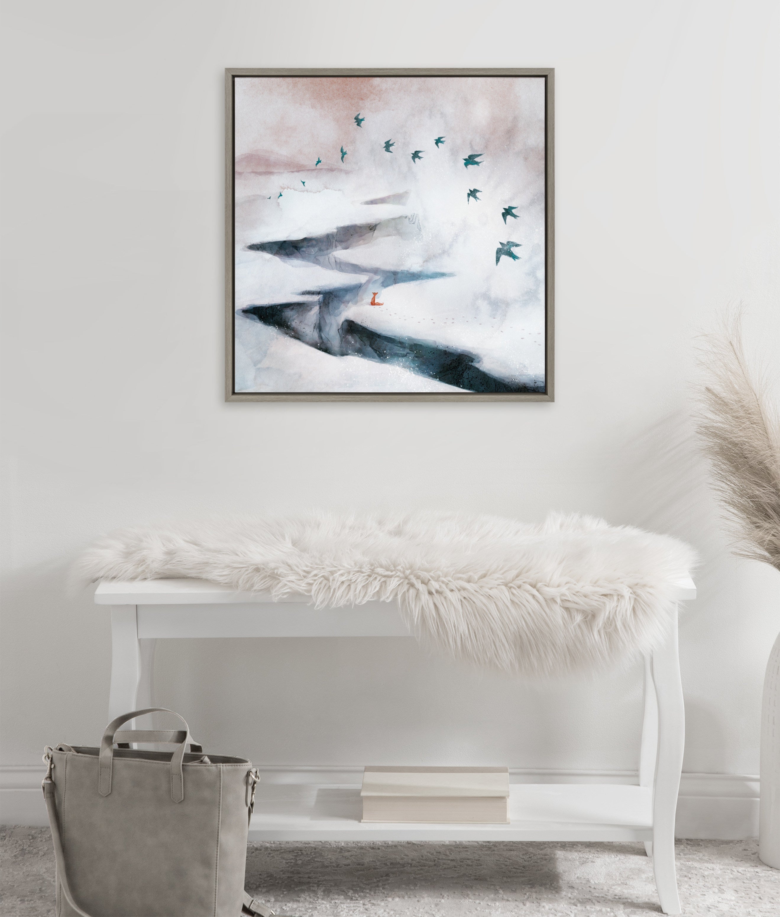 Sylvie Snow Day Fox and Birds Framed Canvas by Faryn Hughes